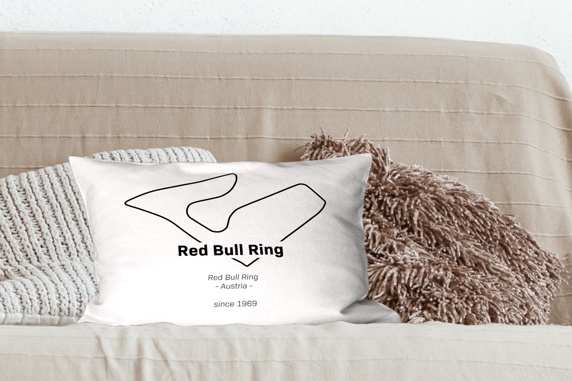 MuchoWow Dekokissen - Dekokissen Schlafzimmer Zierkissen, Bull mit Formel-1-Rennstrecke, Wohzimmer Red Dekoration, Ring Füllung