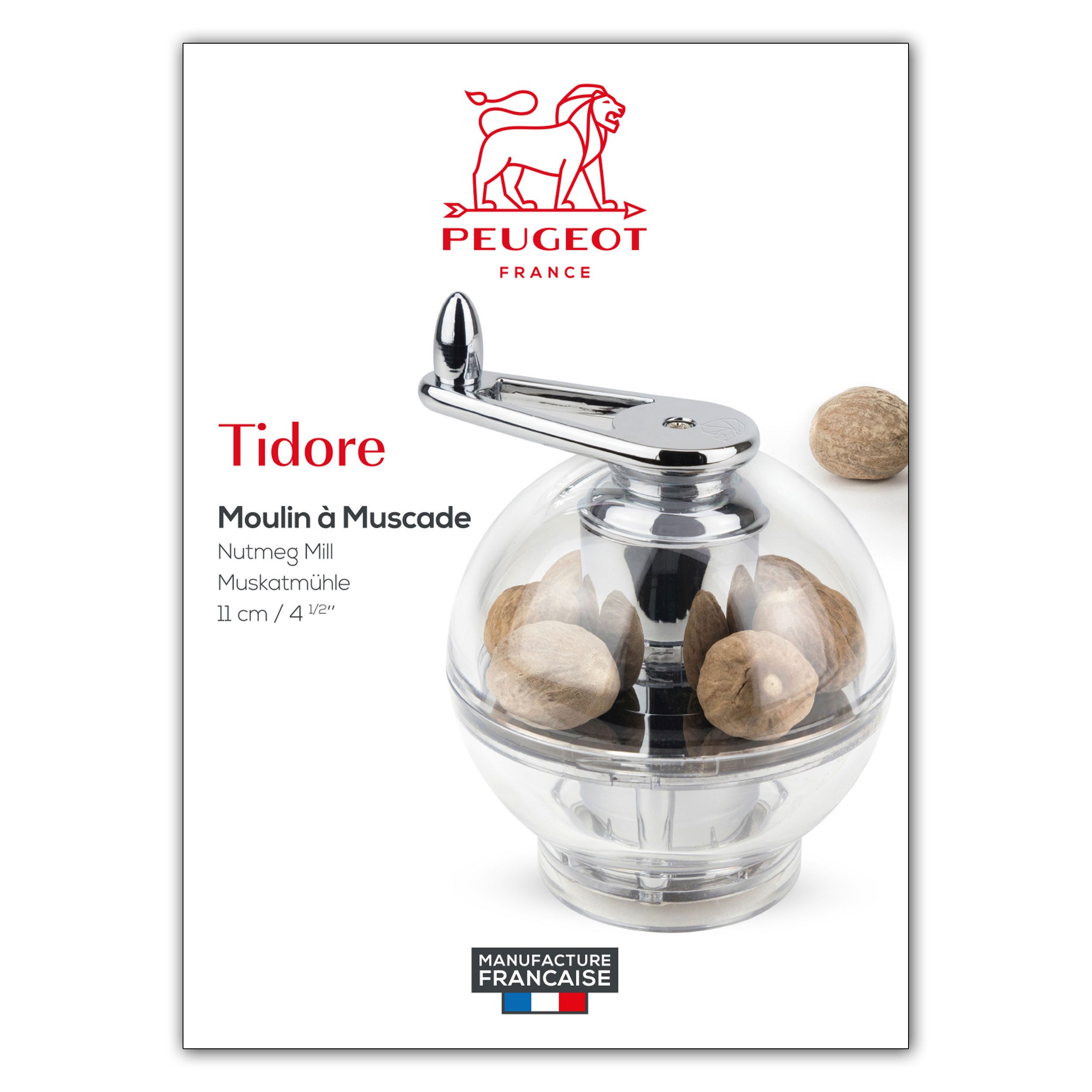 PEUGEOT Muskatmühle TIDORE 11cm Transparent Acryl Edelstahl für Muskat Manuell Manuell