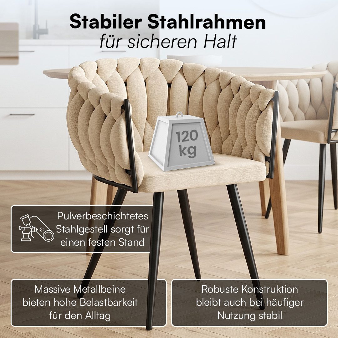 skølm Esszimmerstuhl & Drehstuhl Sudri mit Samtbezug gepolstert (6er Set, creme beige, Metallgestell, 6 St), Armlehnenstühle in Flecht-Look, verfügbar als 2er/4 – Bild 3 von 5