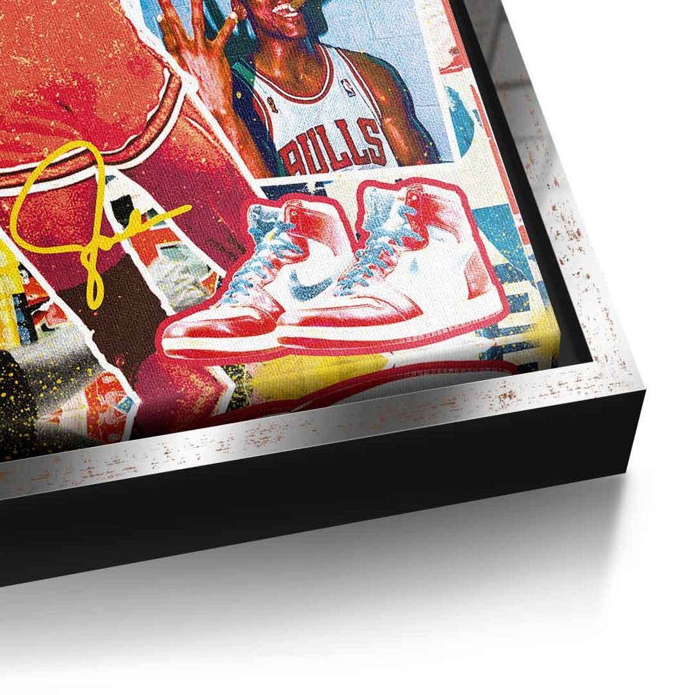 DOTCOMCANVAS® Leinwandbild, Rahmen Leinwandbild schwarzer Pop Bulls Porträt Jordan Collage Art Michael 23