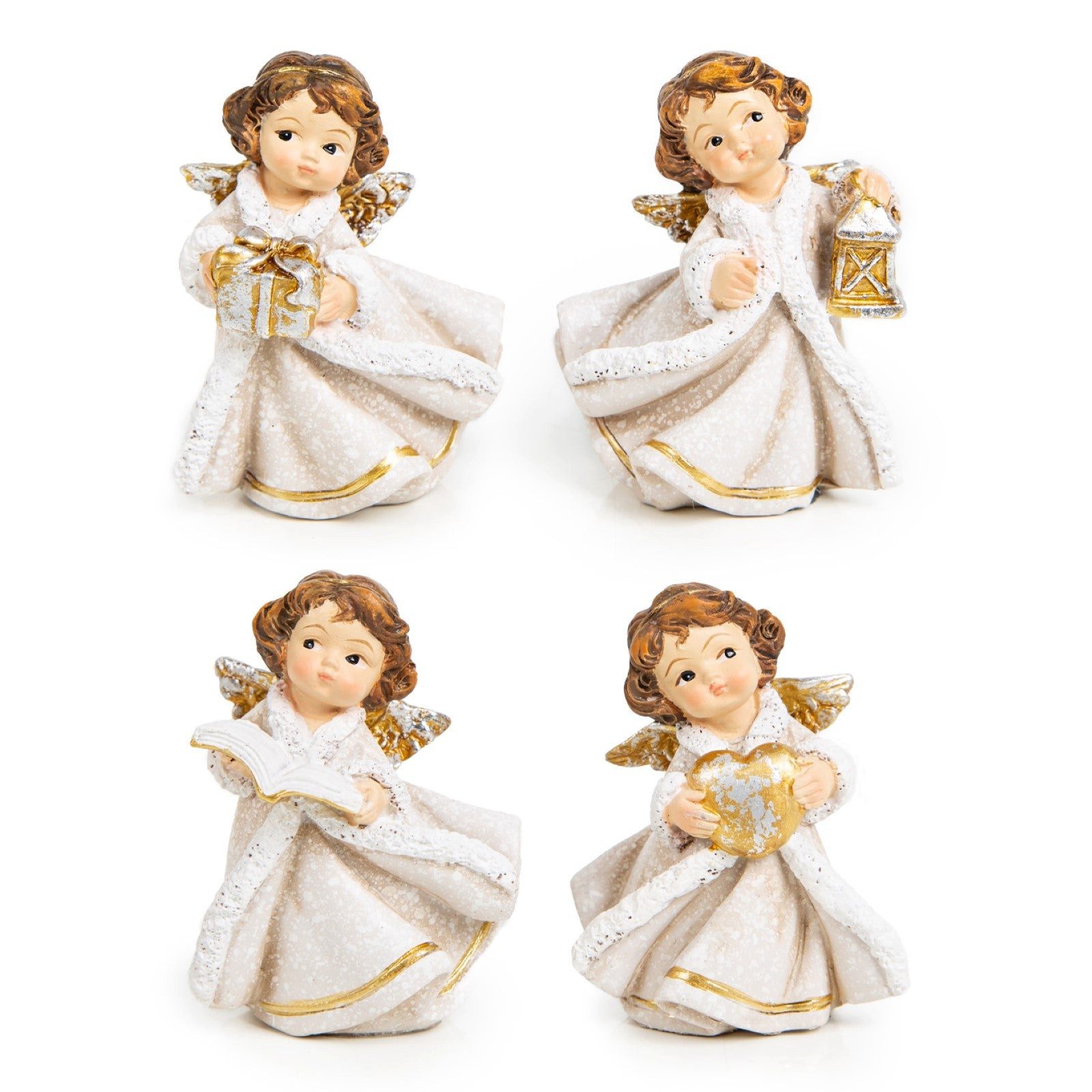 Logbuch-Verlag Dekofigur 4 kleine Engel Figuren - Weihnachtsengel Creme Gold 7 cm