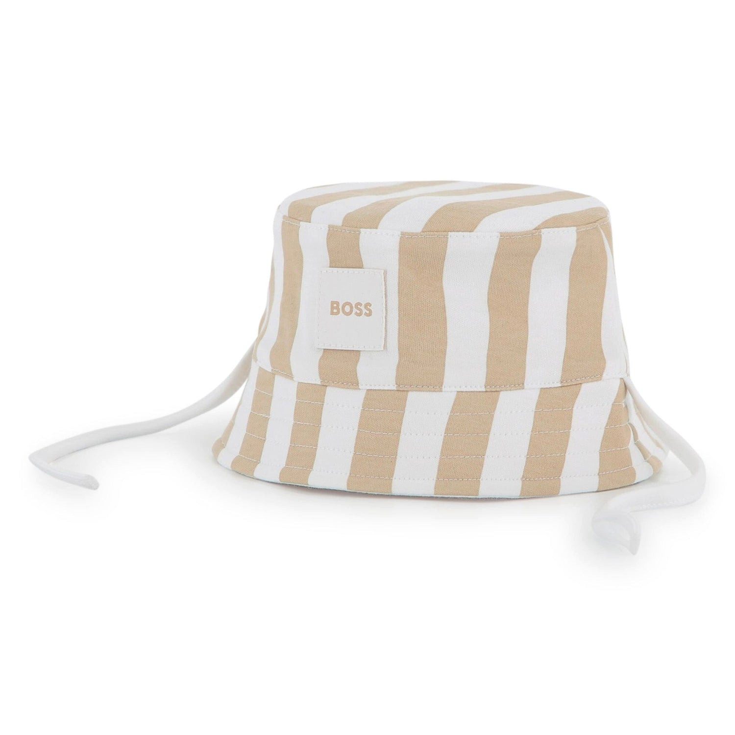 Boss Kidswear Sonnenhut BOSS Baby Wende-Sonnenhut mit Bindebändern – Beige/Weiß