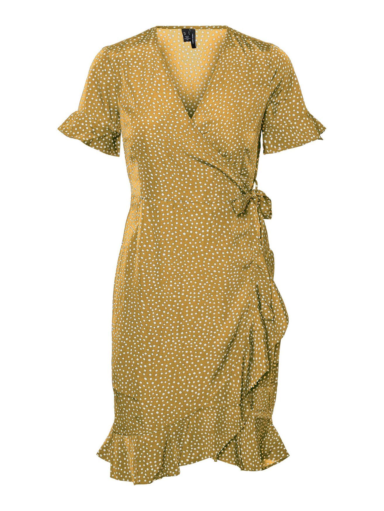5757 Rüschen Kurzes mit Moda VMHENNA Kleid in Vero (kurz) Gelb Wickel Shirtkleid