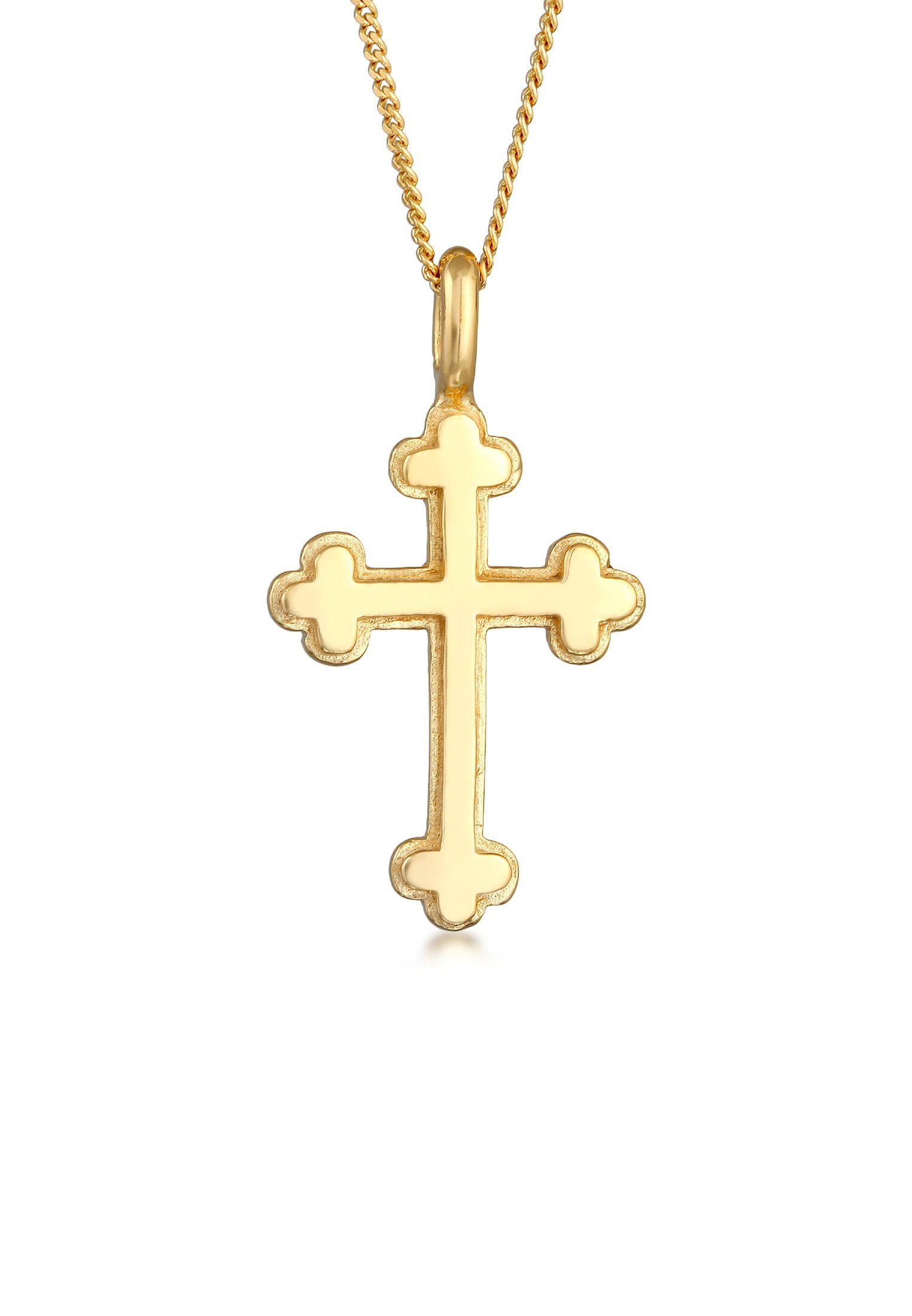 Elli Kette mit Anhänger Antik Kreuz Vintage Basic Religion 925 Silber, Kreuz Gold