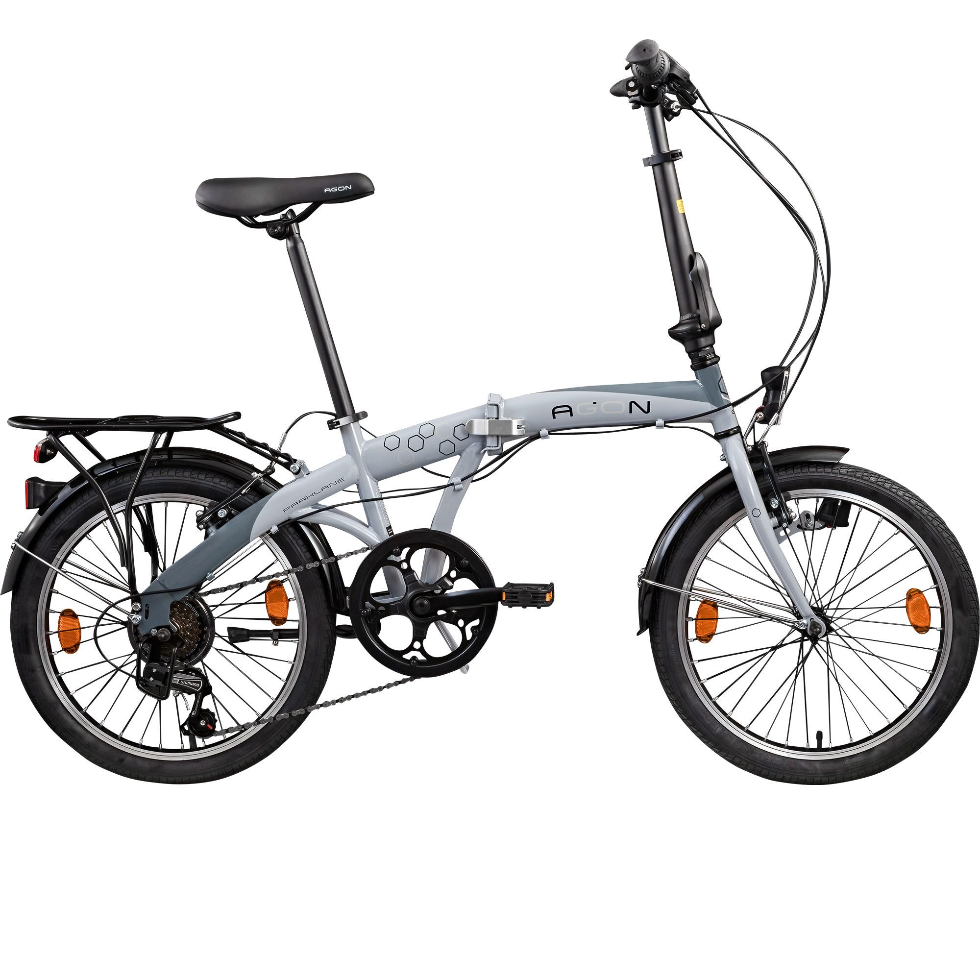 agon® Faltrad Parklane, 6 Gang Shimano Tourney SIS Schaltwerk, Kettenschaltung, 20 Zoll Klapprad 150 - 185 cm mit StVZO Licht Faltrad City Urban Bike
