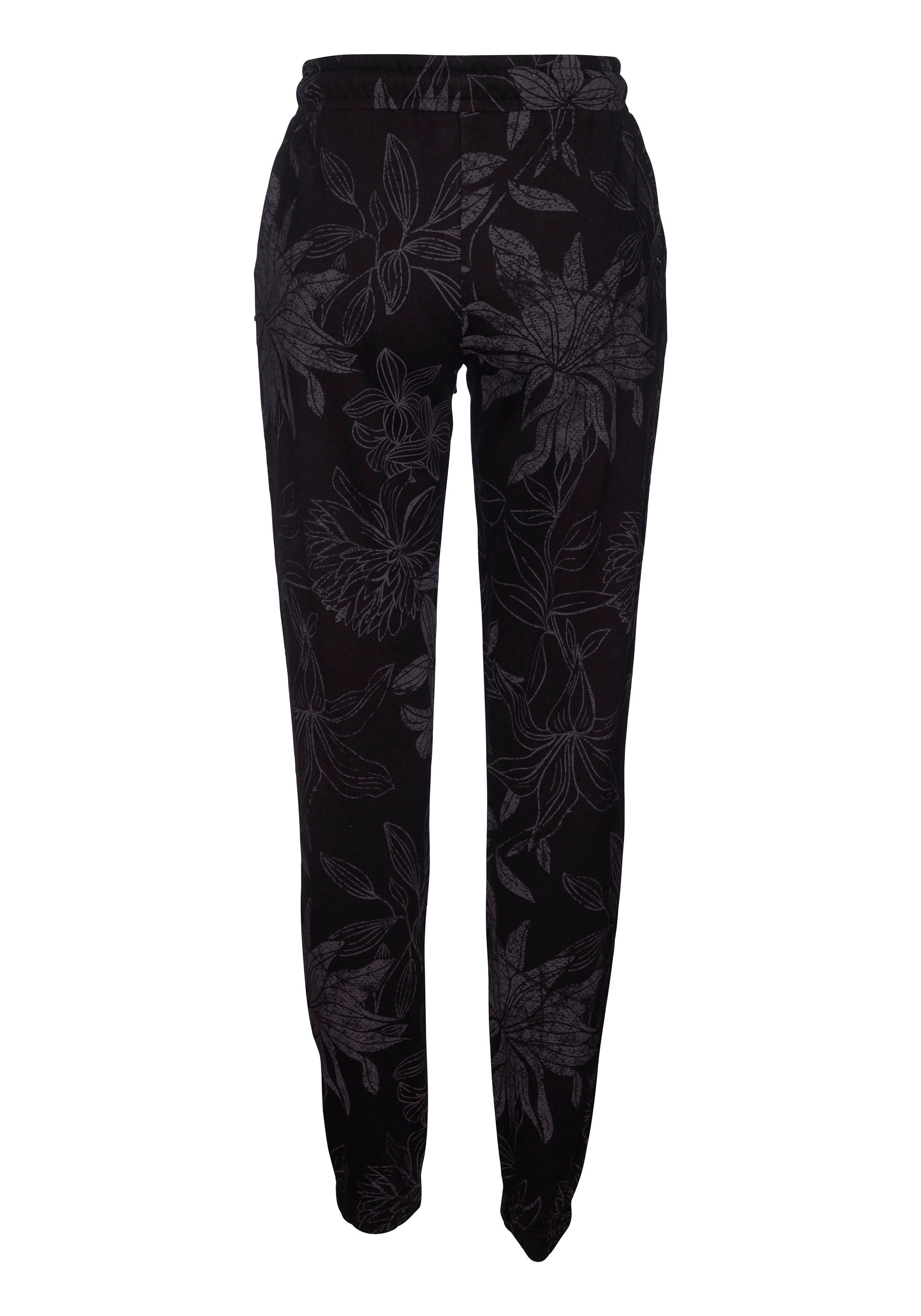 LASCANA Loungehose mit schwarz-allover-gemustert floralem Loungeanzug Alloverdruck