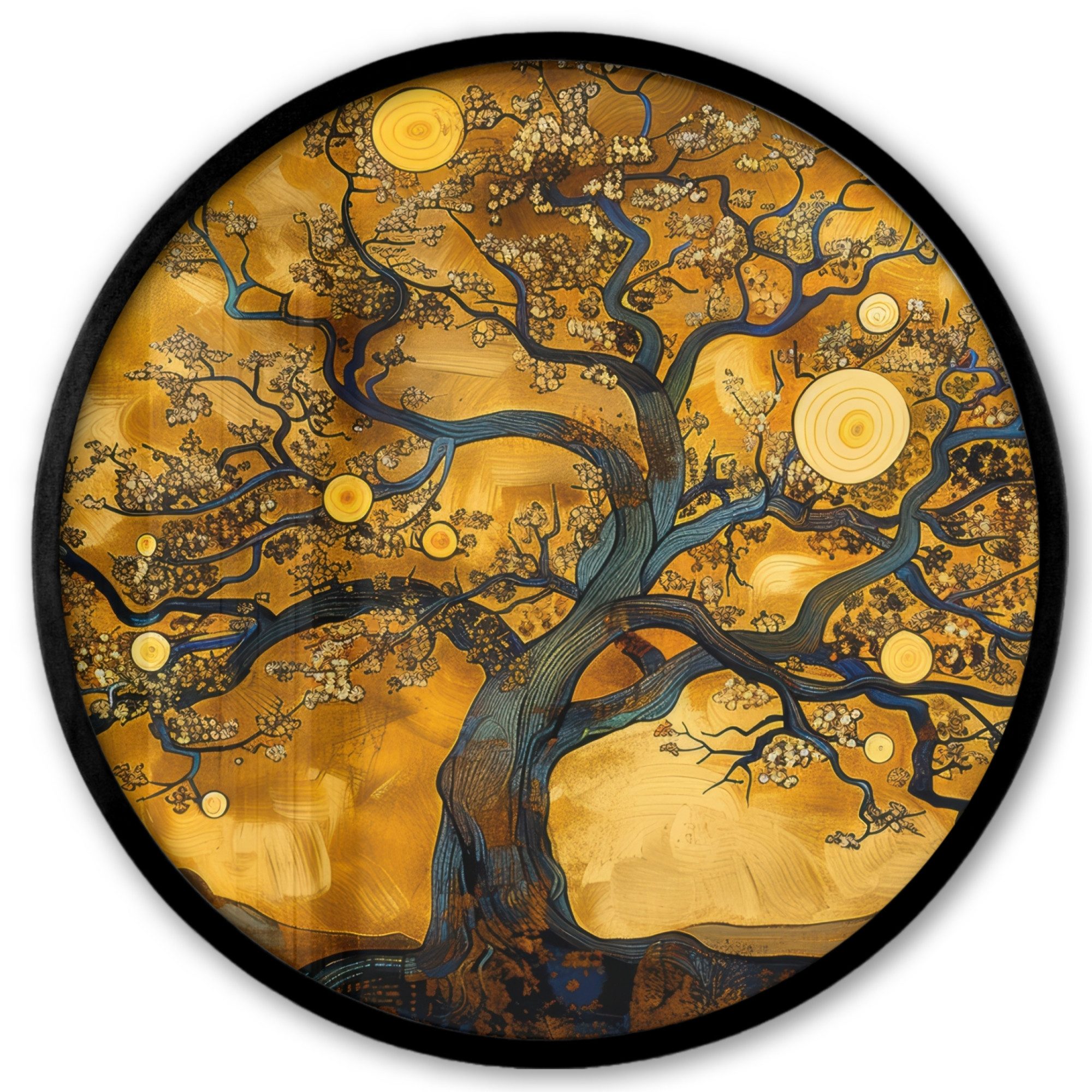 MuchoWow Poster Rund - Baum - Baum des Lebens - Abstrakt - Gold, (1 St), Runde Wandbilder, Deko für Wohnzimmer und Schlafzimmer, 40x40 cm