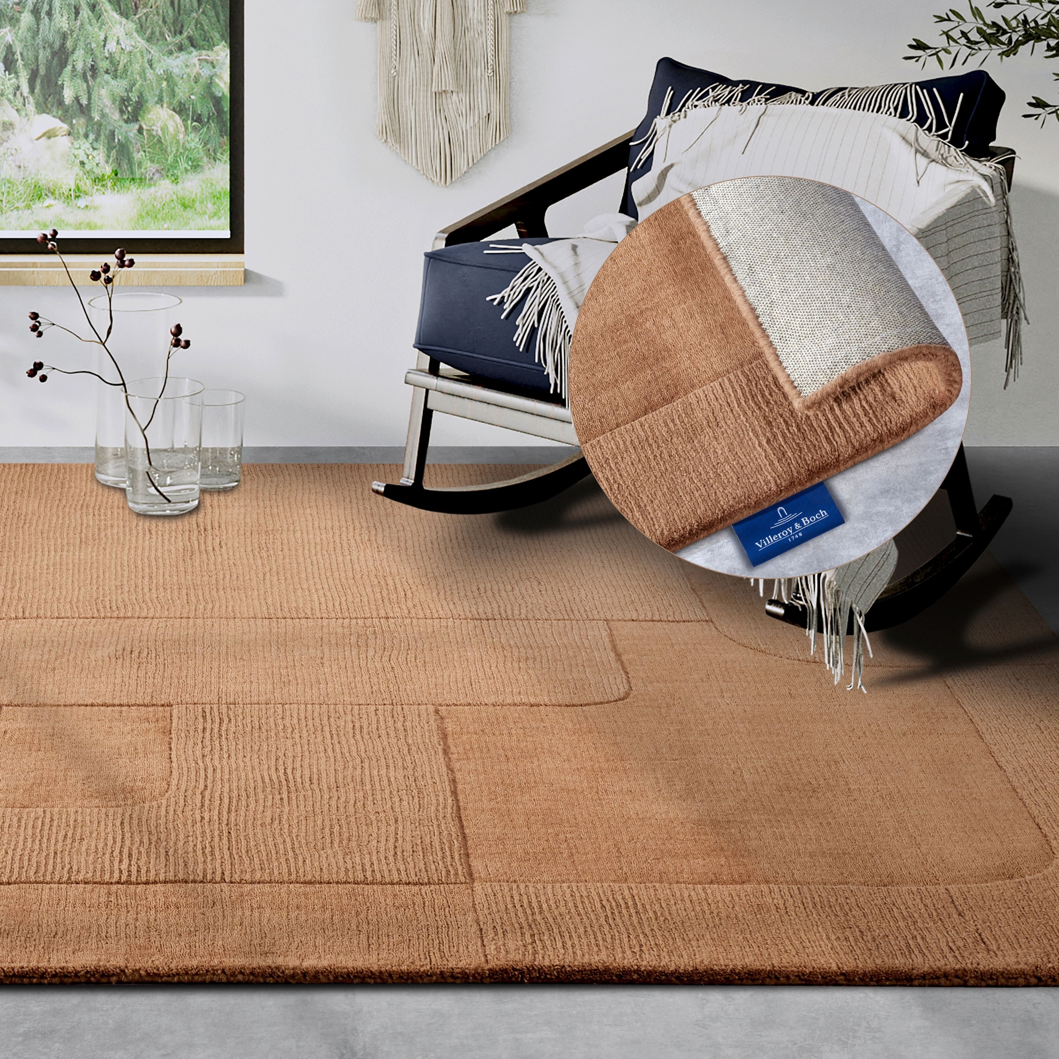 Villeroy & Boch Wollteppich Charlotte, rechteckig, Höhe: 10 mm, Läufer, Handgewebt, Wolle, Natur, Läufer, Wohnzimmer, Geometrie