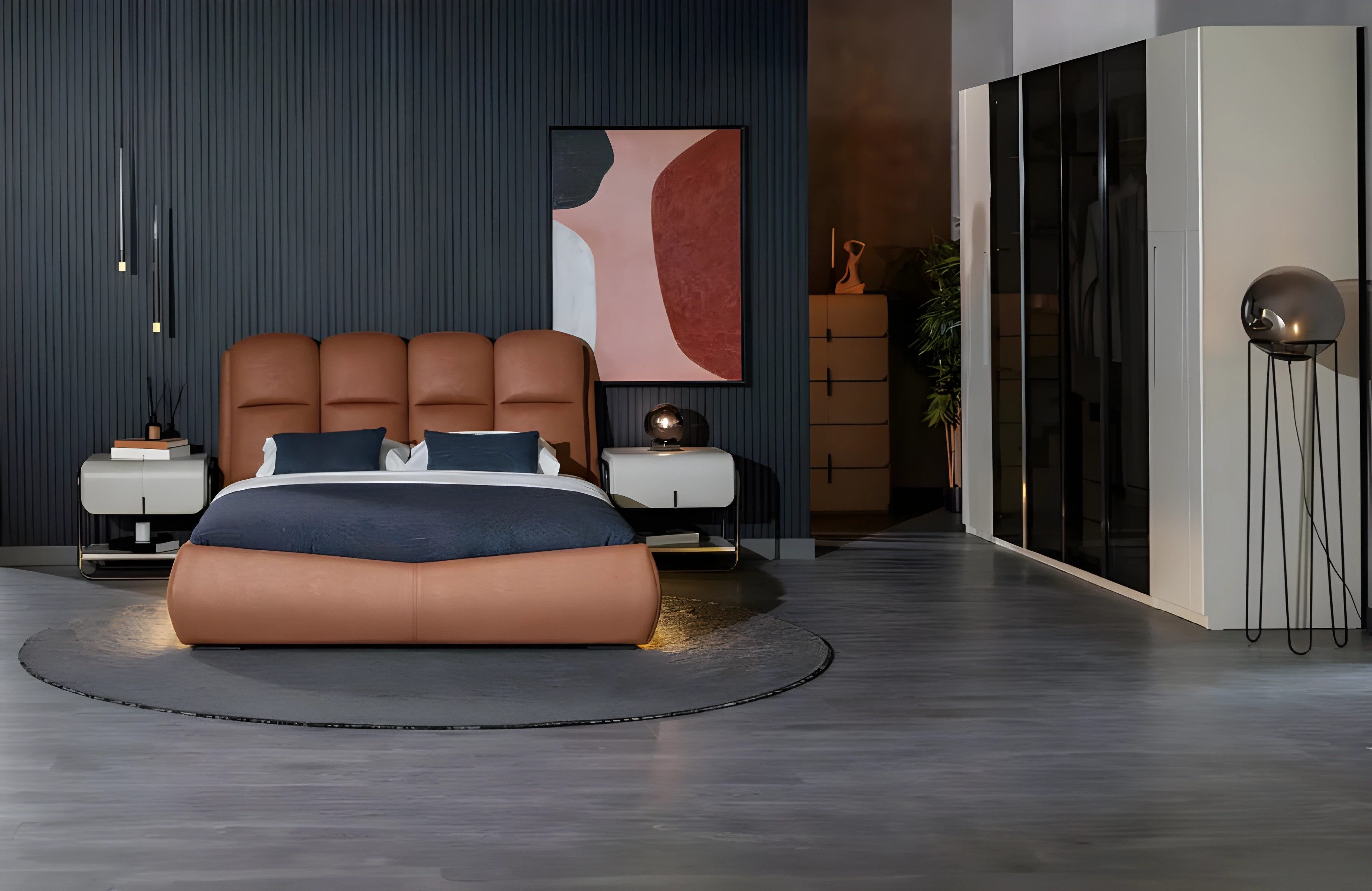 Schlafzimmer-Set Doppelbett in Braun mit Nachttischen und Schrank