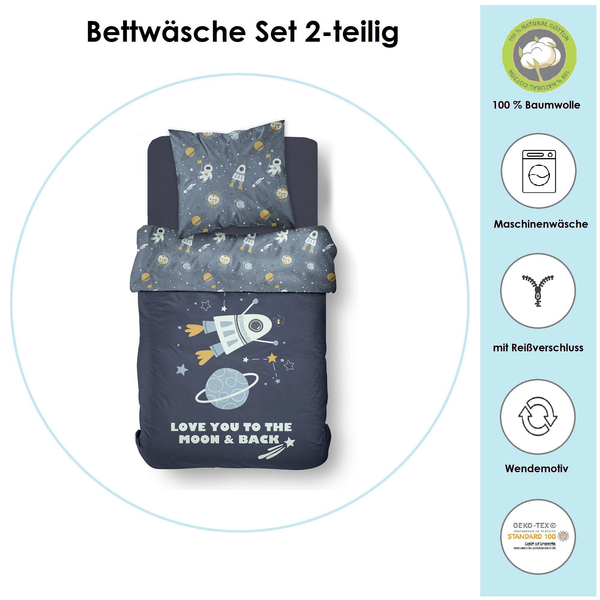 Familando Kinderbettwäsche Weltall 135x200 80x80 cm günstig online kaufen
