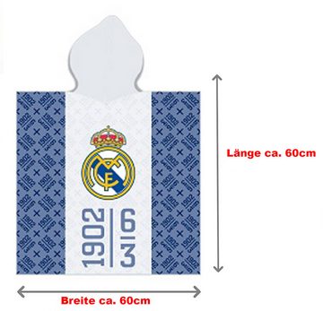 BERONAGE Kapuzenhandtuch Real Madrid Kinder Kapuzen Fußball Bade-Poncho 60x120 cm, 100% Baumwolle, Frottee in Velours-Qualität