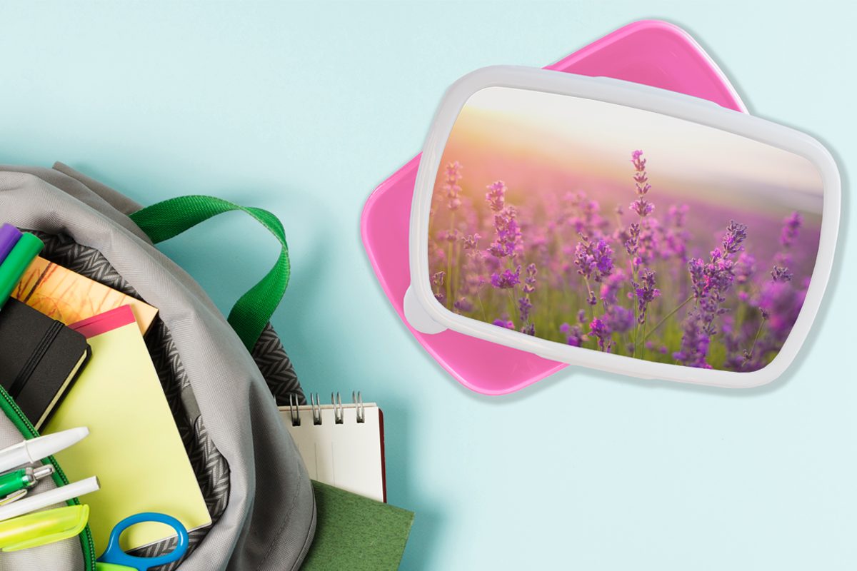 Brotdose Mädchen, Snackbox, für (2-tlg), MuchoWow - Lavendel rosa Brotbox - Kinder, Kunststoff Erwachsene, Kunststoff, Lunchbox Lila, Frühling