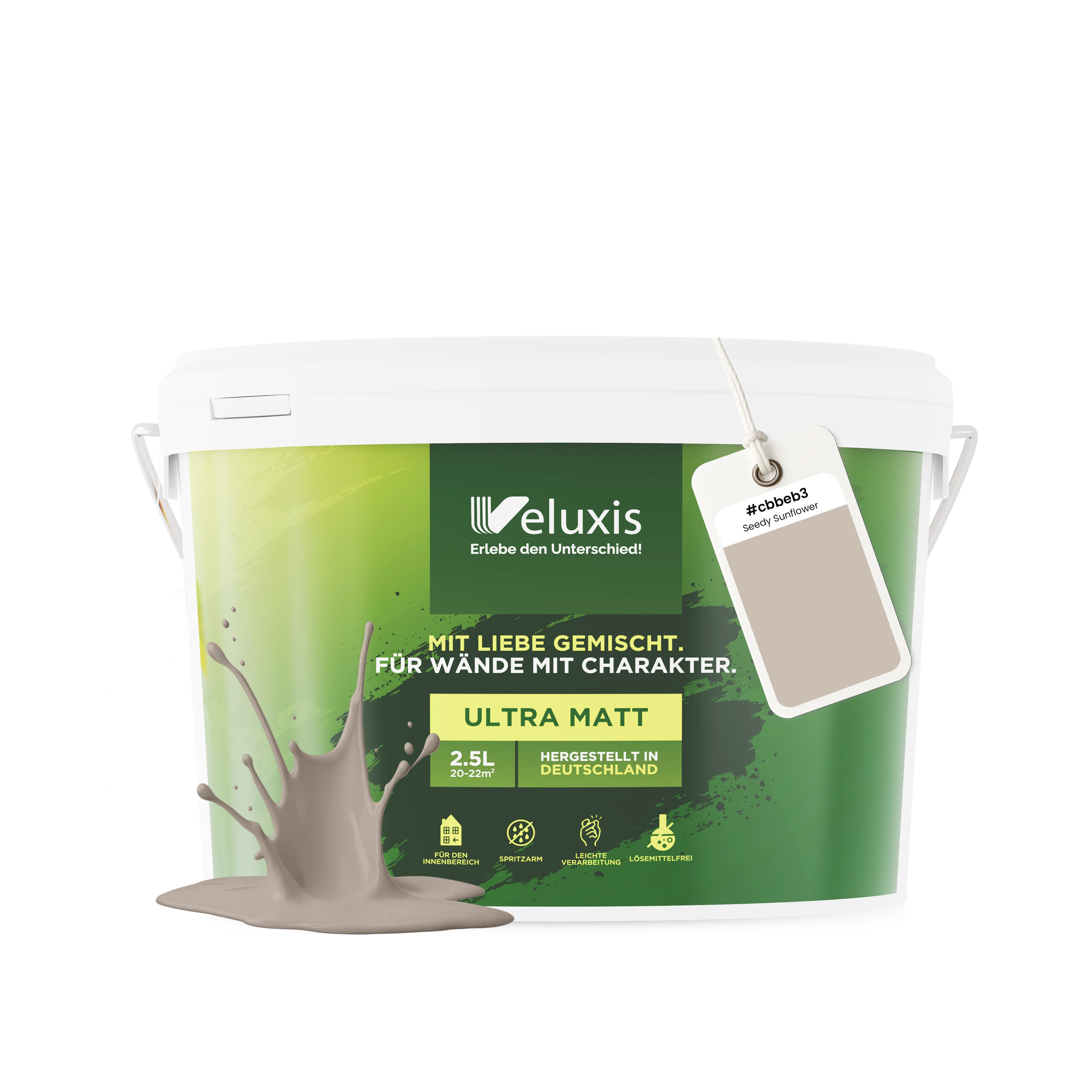 Veluxis Wandfarbe Veluxis® Wandfarbe Universal, Deckkraft-Klasse 1, Streifenfrei, tropfarm & VOC-frei