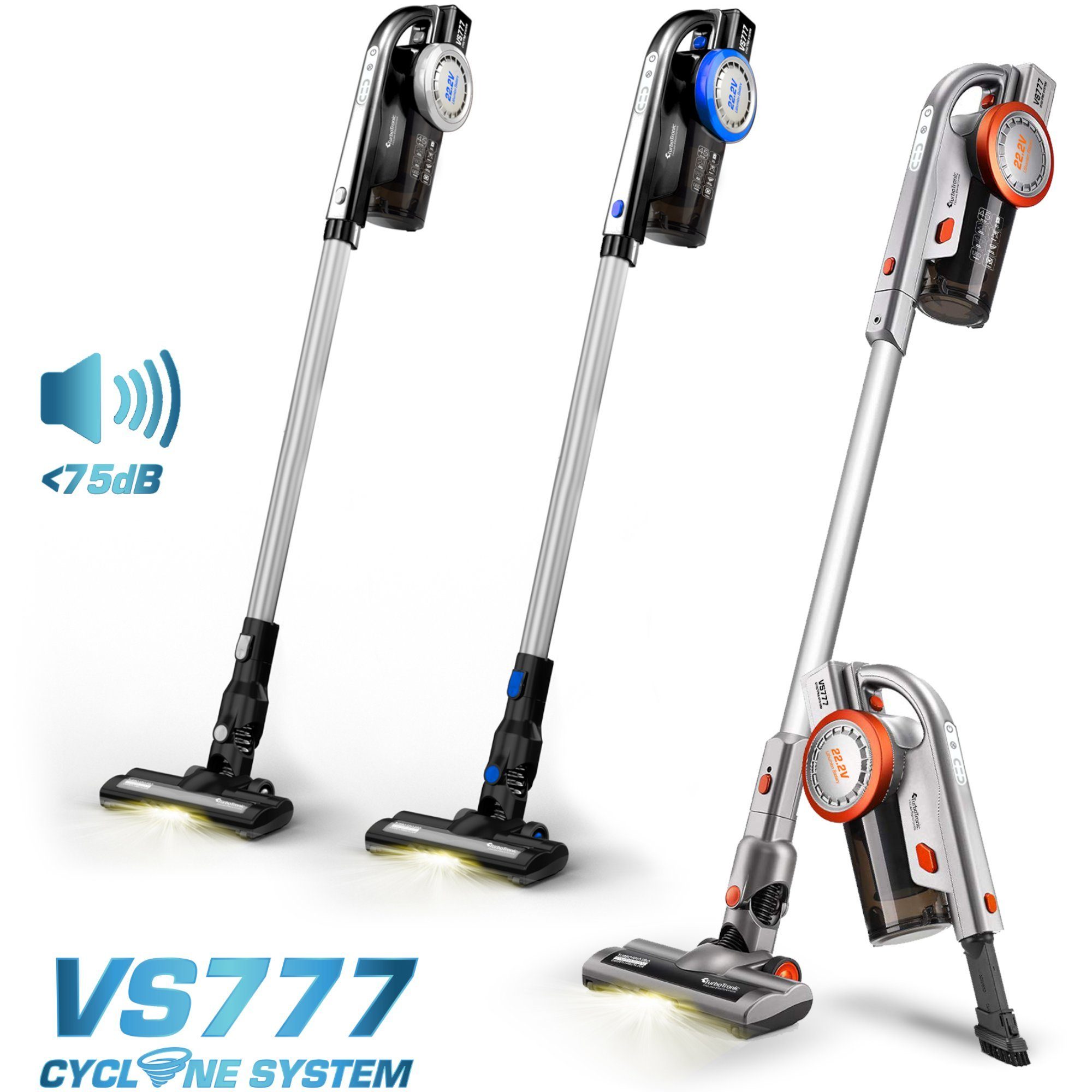 TurboTronic by Z-Line Akku-Hand-und Stielstaubsauger 8 kpa, 45 Min. Laufzeit, ultra-Leichtgewicht Boden Staubsauger, 120 W, beutellos, kabelloser Handsauger mit Wandhalterung