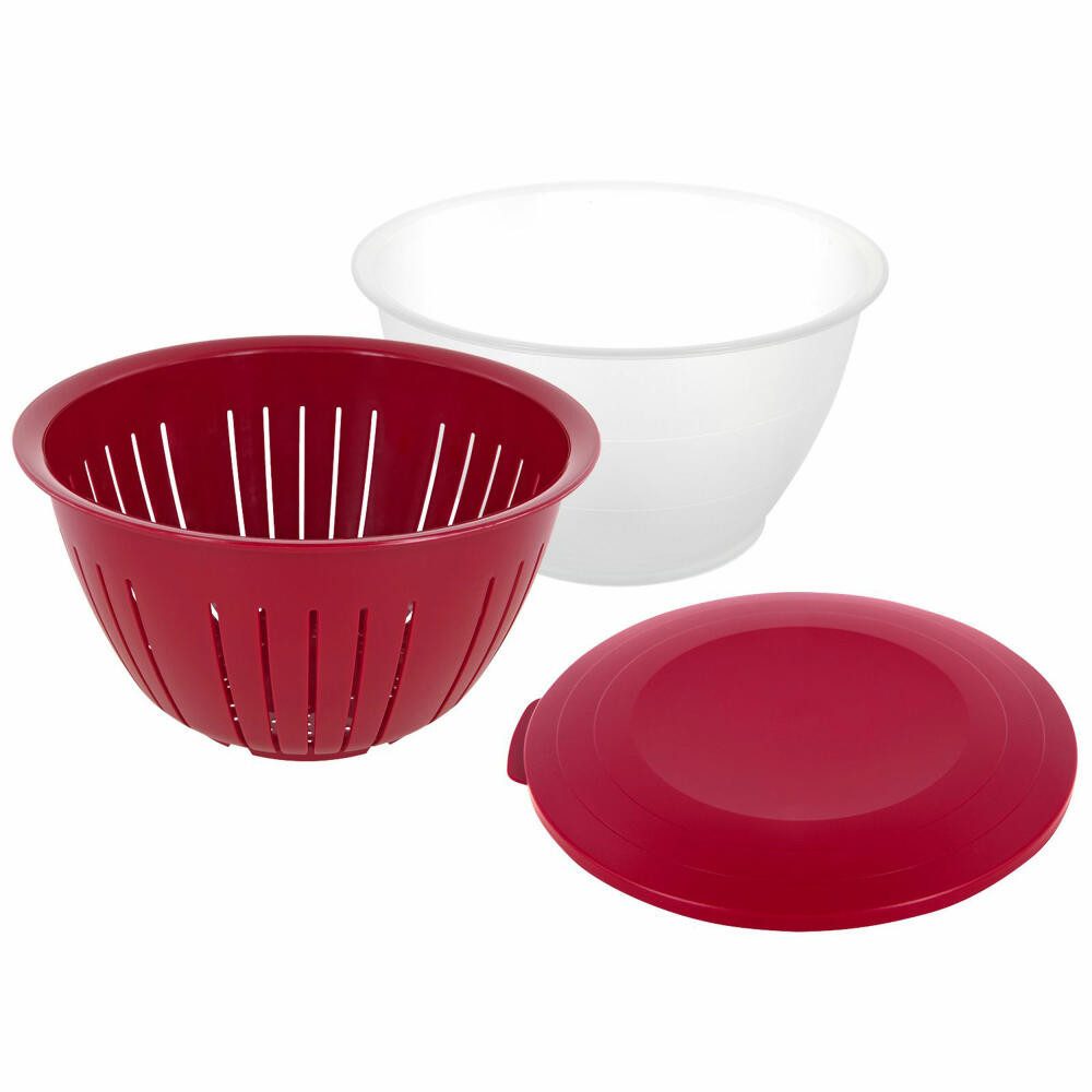 WESTMARK Schüssel mit Deckel und Sieb/Seiher, 3 teilig, 4,4 Liter, transparent/grün, PP, Made in Germany, spülmaschinengeeignet, BPA-frei, platzsparend