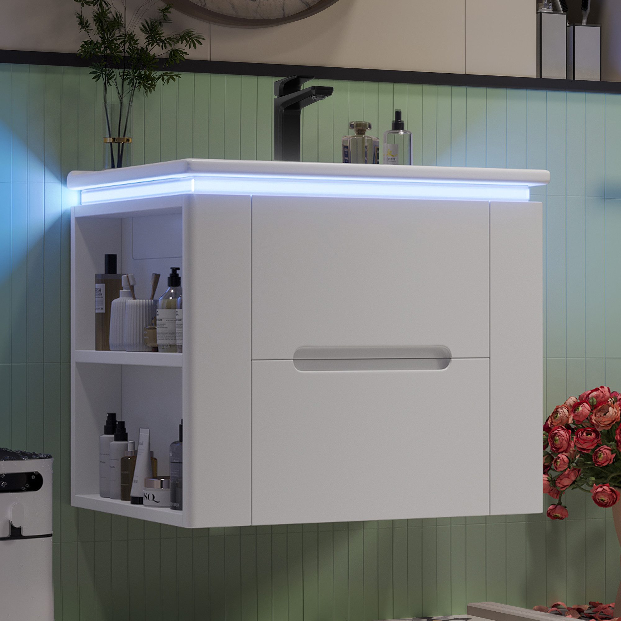 Flieks Waschtisch Waschbeckenunterschrank mit LED-Radarsensor inkl. Waschbe günstig online kaufen