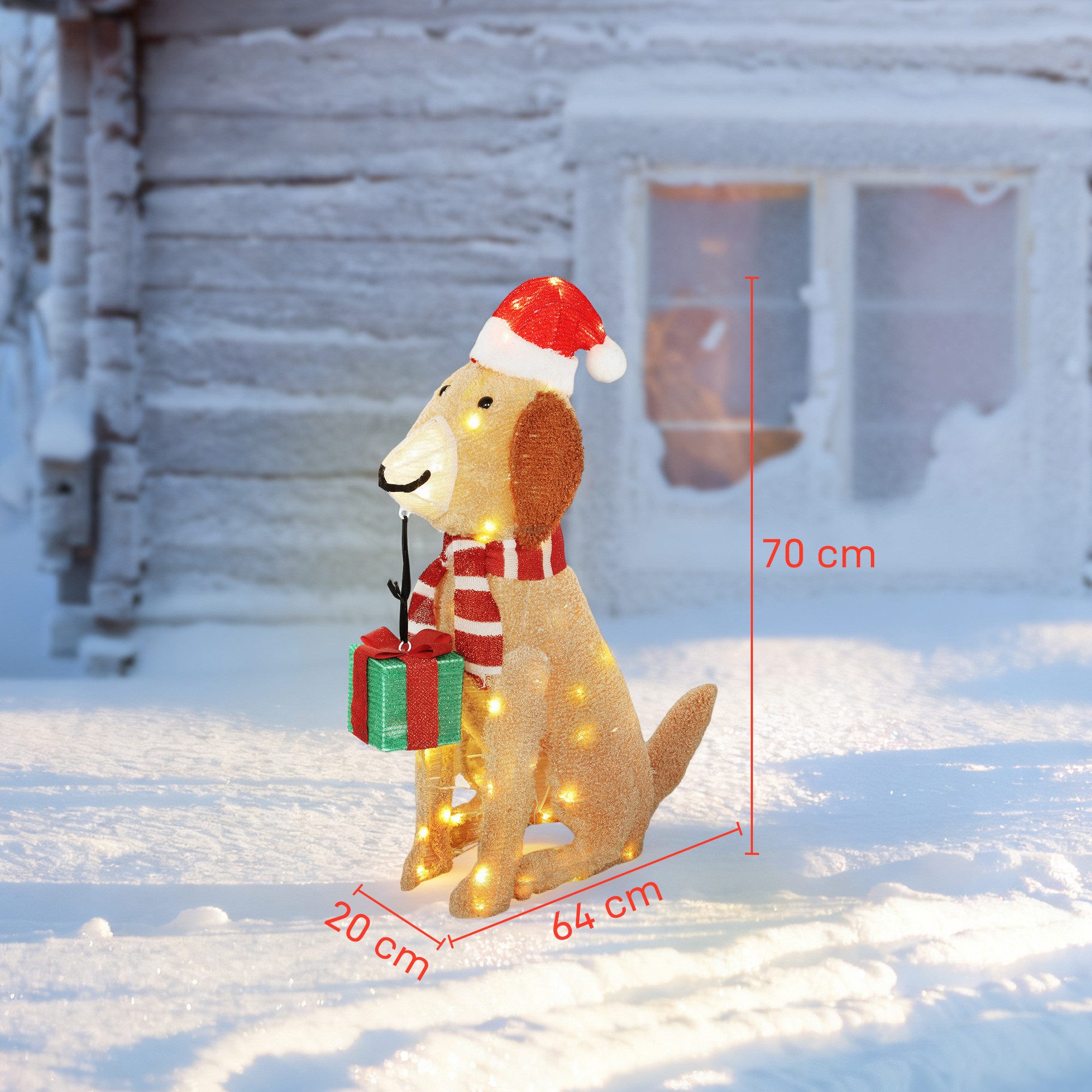Outsunny Weihnachtsfigur mit 74 warmweißen LED-Lichtern (Weihnachtsdekoration, 1 St., Beleuchteter Weihnachtswelpe), für den Innen- und Außenbereich, Gelb