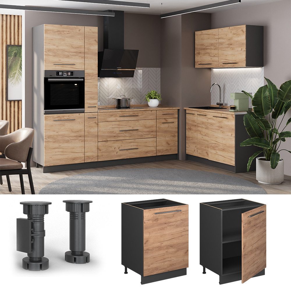 Vicco Unterschrank Fame-Line, Goldkraft Eiche/Anthrazit, 60 cm 1 Tür ohne Arbeitsplatte (1-St) – Bild 4 von 5