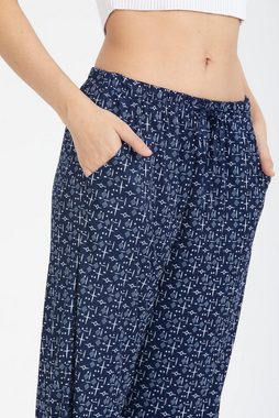 Kendindza Collection Strandhose Damen Sommerhose leicht lang Lutig gemustert, elastischer bund, Kordelzug, Gummizug