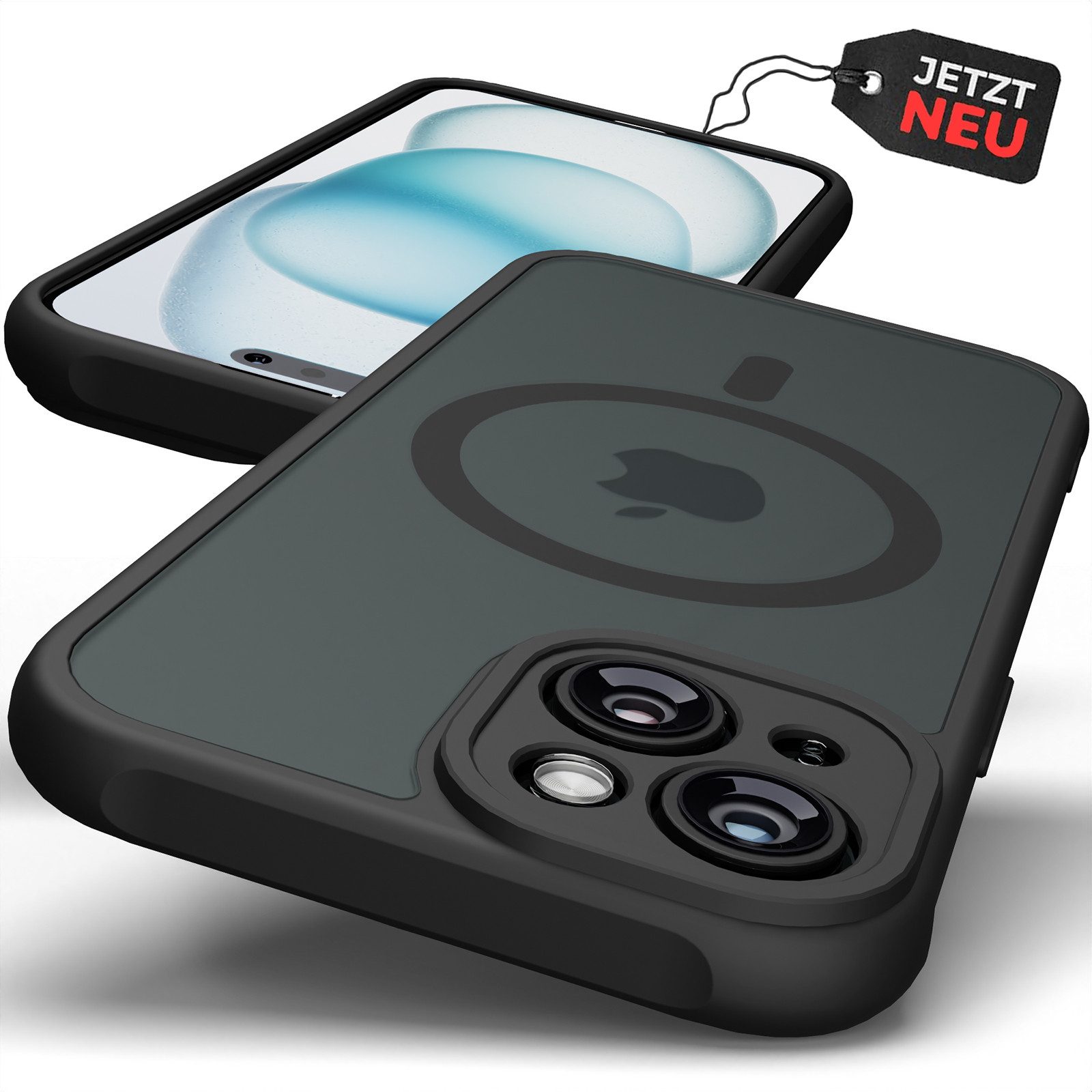 GreenHec Handyhülle Hülle iPhone 17 16 15 14 13 12 Pro Max Air MagSafe Matt Schwarz Magnet 6.1 Zoll, Handy Magnetisch Case Cover Bumper Schutzhülle Frosted Ring