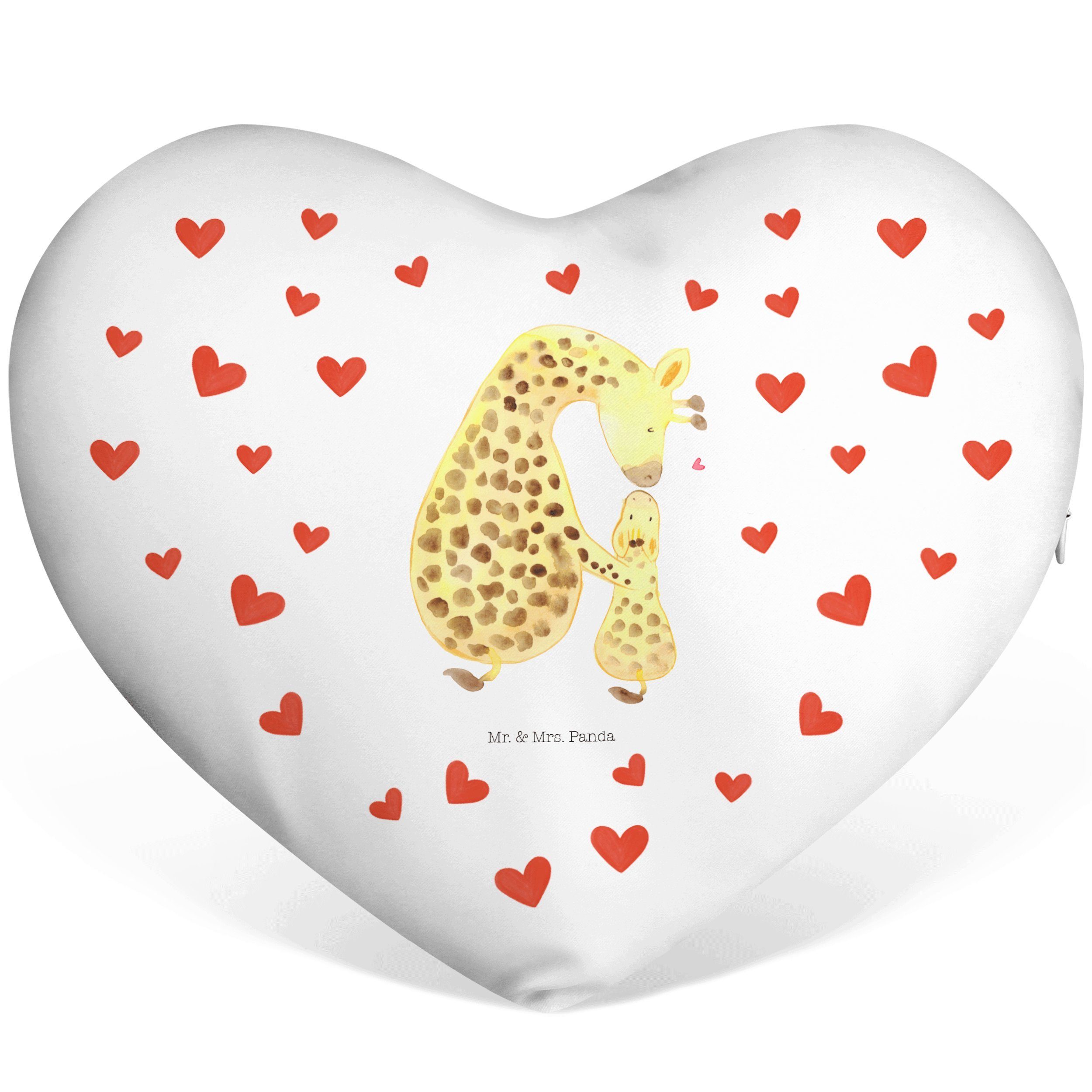 Mr. & Mrs. Panda Dekokissen Giraffe mit Kind - Weiß - Geschenk, Lieblingsmensch, Herzform, Tochte