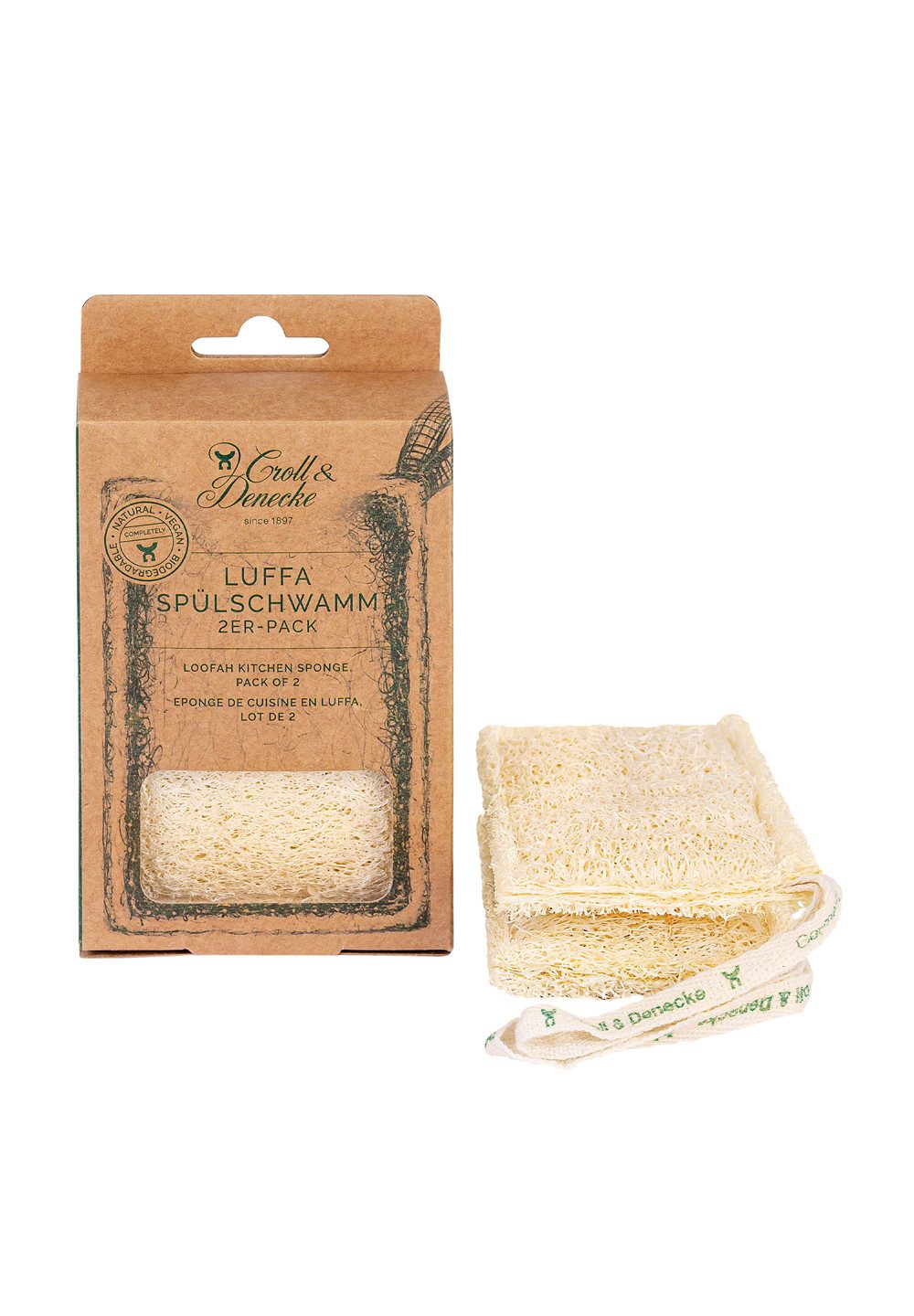 Croll & Denecke Reinigungsschwamm Luffa Spülschwamm, 2er-Set Luffa Spülschwamm
