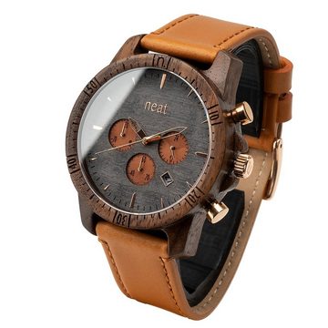 neat Quarzuhr Premium Holzuhr aus Naturholz – Chrono Ø 44mm – Herrenuhr, (Quarz-Holzarmbanduhr, aus echtem Holz), Handgefertigt in EU