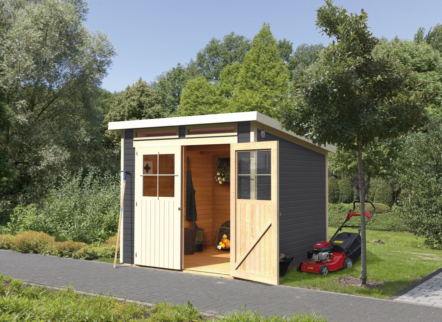 Karibu Gartenhaus Karibu Gartenhaus Glücksburg, 19 mm, 267 x 236 cm, Typ 4, terragrau, ohne Anbau