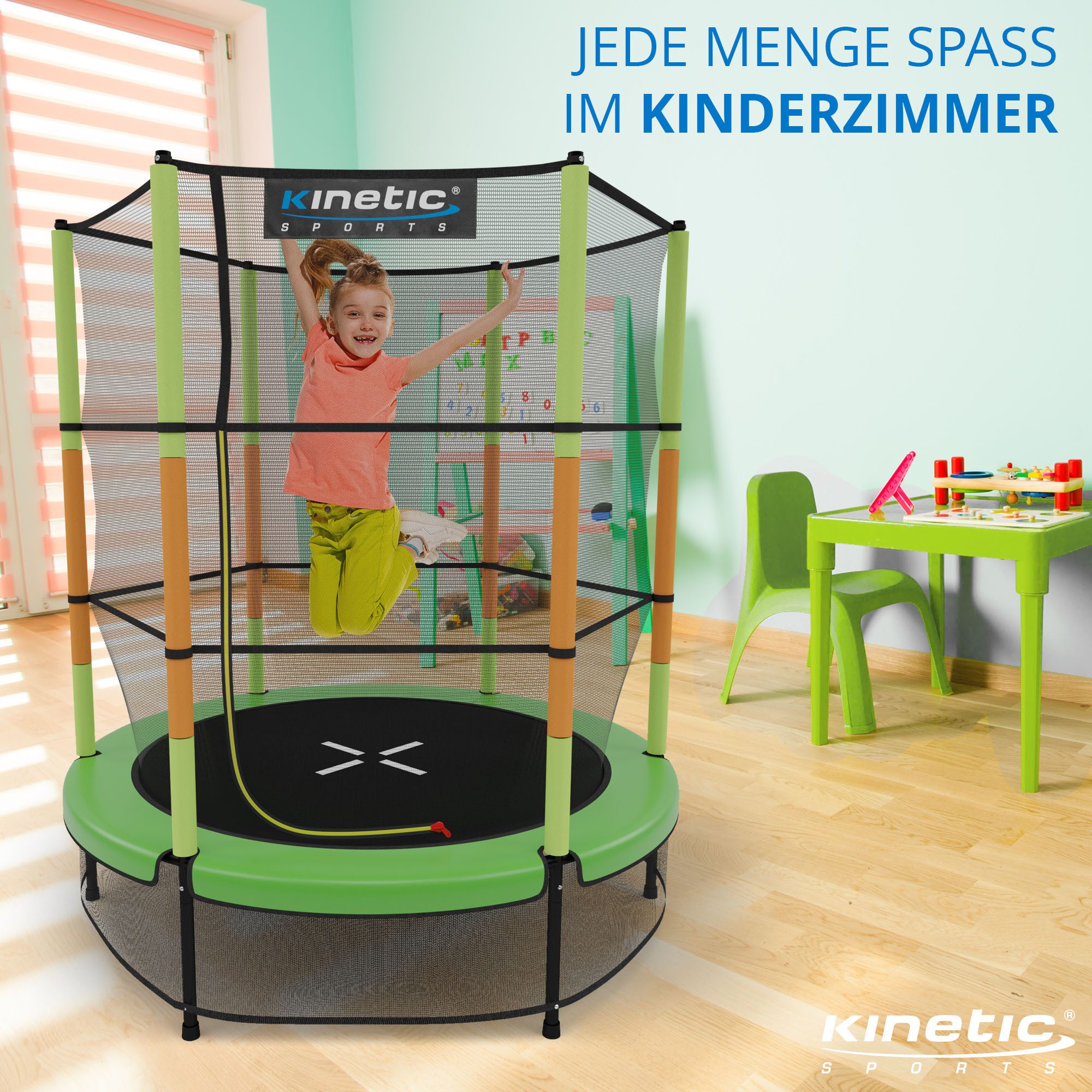 Kinetic Sports Gartentrampolin JUMPER 140, Ø 140 cm, Gummiseil Fun Jumper mit Sicherheitsnetz, Schutzpolster