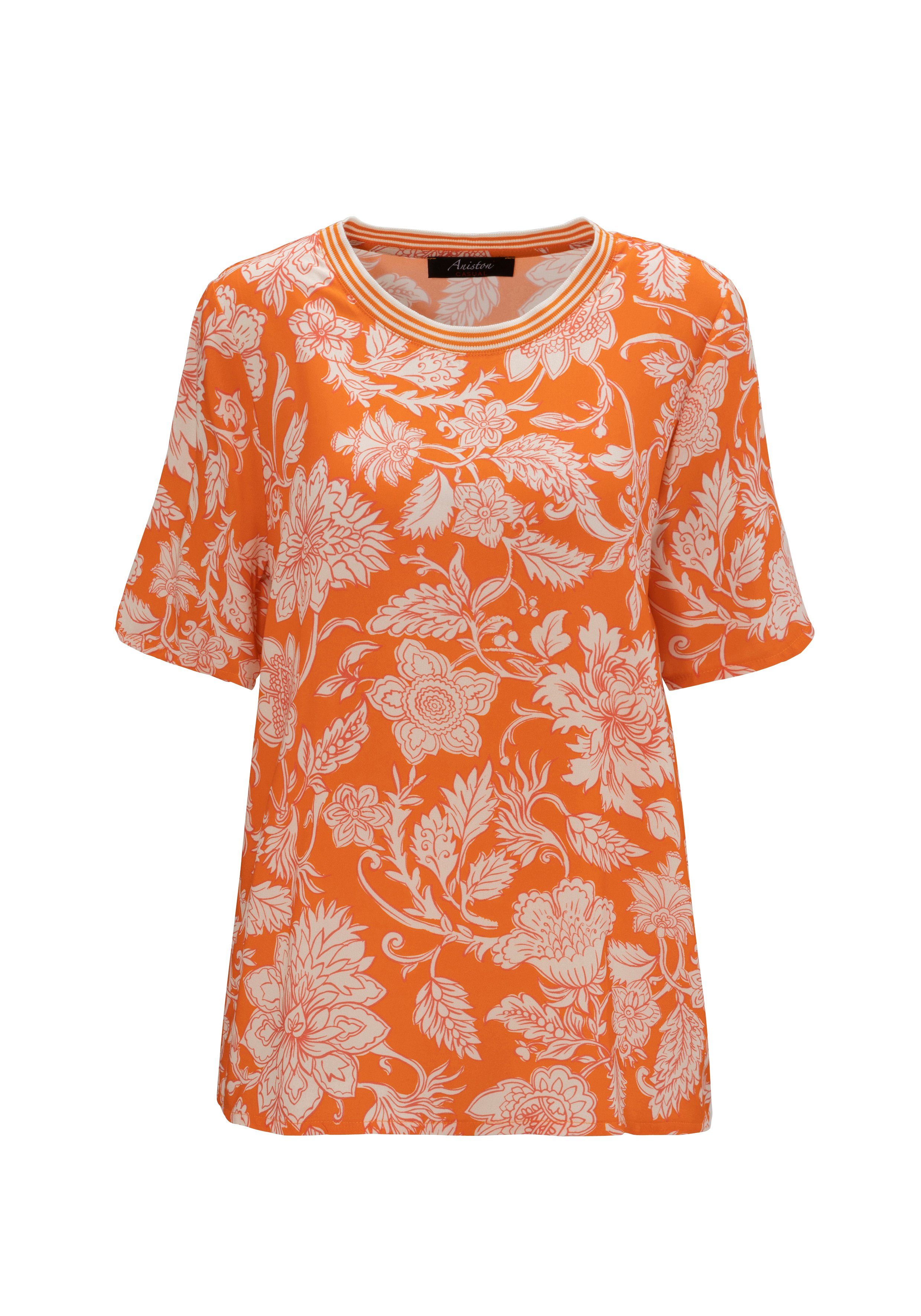 CASUAL KOLLEKTION - Blumendruck Aniston orange-sand-rot NEUE mit Schlupfbluse großflächigem
