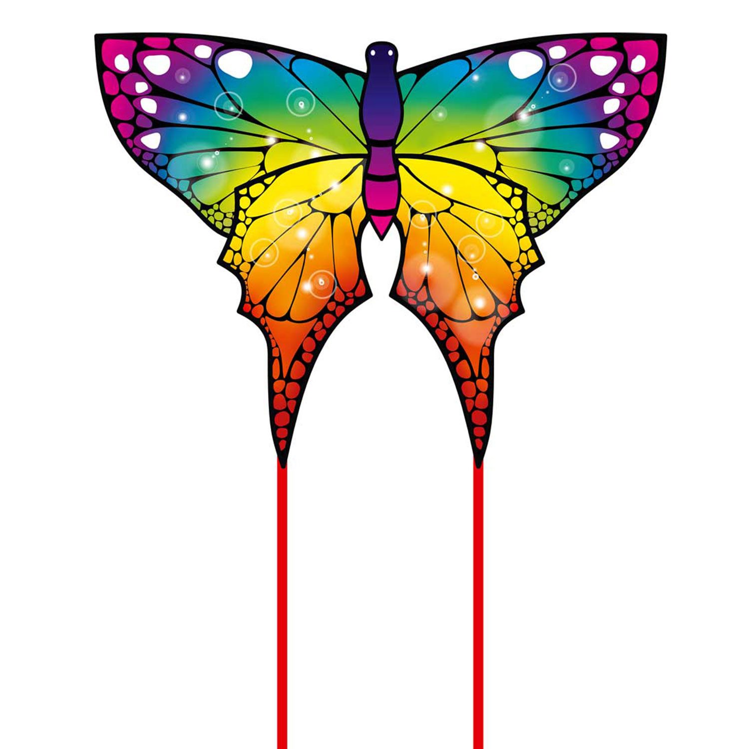 HQ Flug-Drache HQ Kinderdrachen Einleiner Butterfly Rainbow 97 cm, „Ready to Fly“ - inklusive Griff mit Schnur