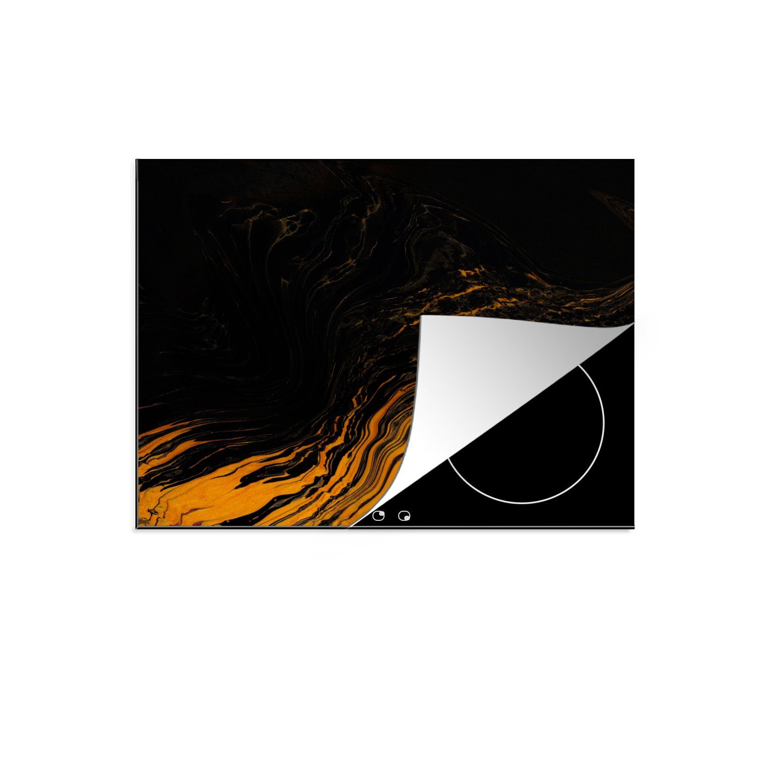 MuchoWow Herdblende-/Abdeckplatte Marmor - Farbe - Gold - Schwarz - Marmoroptik, Vinyl, (1 tlg), 60x52 cm, Mobile Arbeitsfläche nutzbar, Ceranfeldabdeckung | Herdabdeckplatten