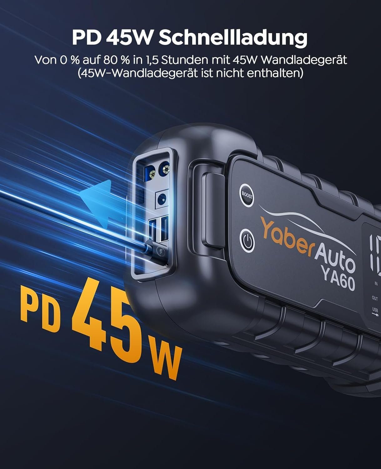 Yaber 6000A Jump Starter Power Bank for Cars, 45W Fast Charging, 26800 mAh, LCD Display, 600 Lumen LED Flashlight