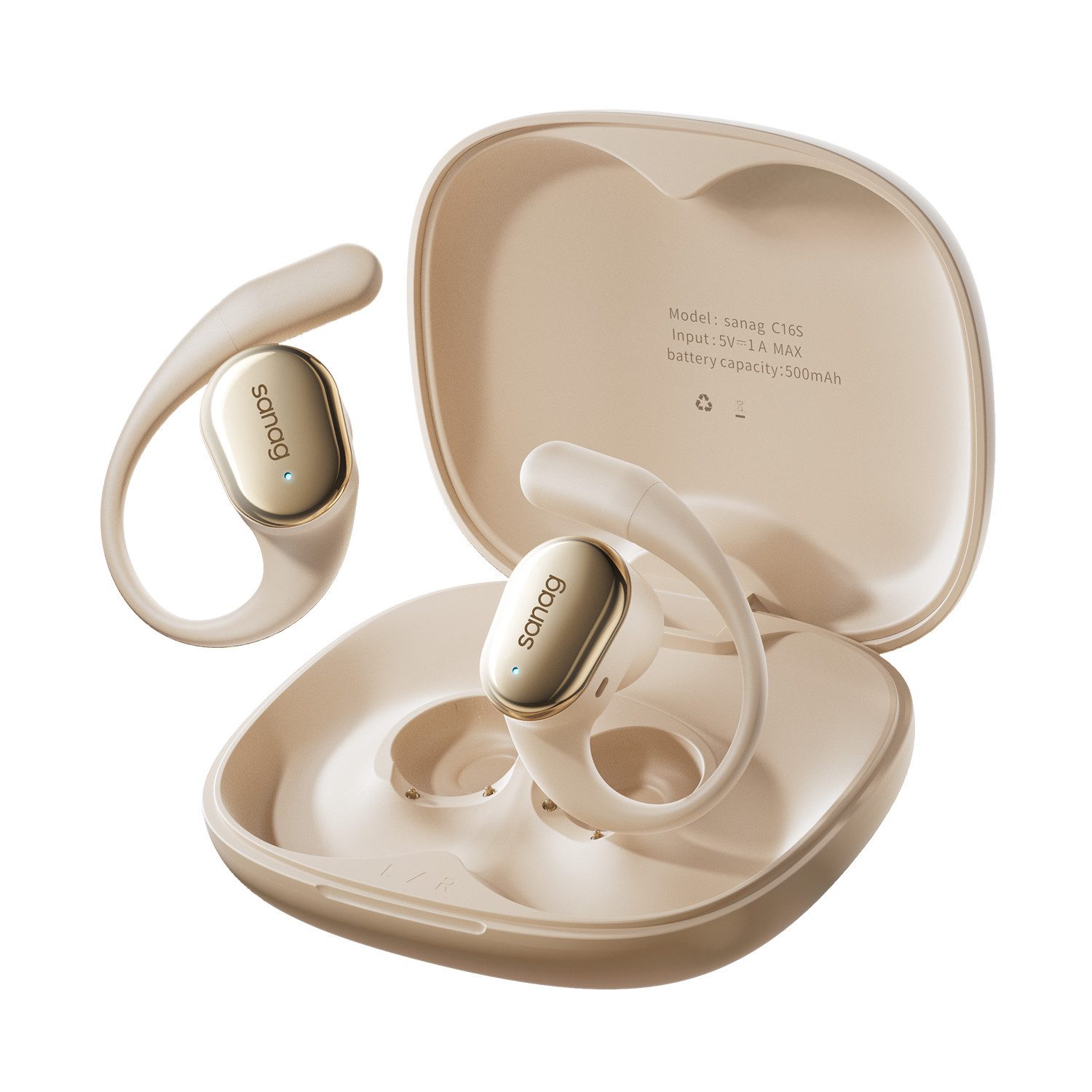 SANAG Bluetooth Kopfhörer, Leichte und komfortable Open-Ear-Kopfhörer (Bluetooth Kopfhörer 5.4, Luftleitungs Kopfhörer mit Klare Anrufqualität und Intelligente Bassoptimierung, ENC Noise Cancelling Earbuds, 60 Std Laufzeit, IPX5 Wasserdichte Kabellose Sport Bluetooth Kopfhörer mit Ohrhaken,Ideal zum Büroarbeit,Fahren und Radfahren)