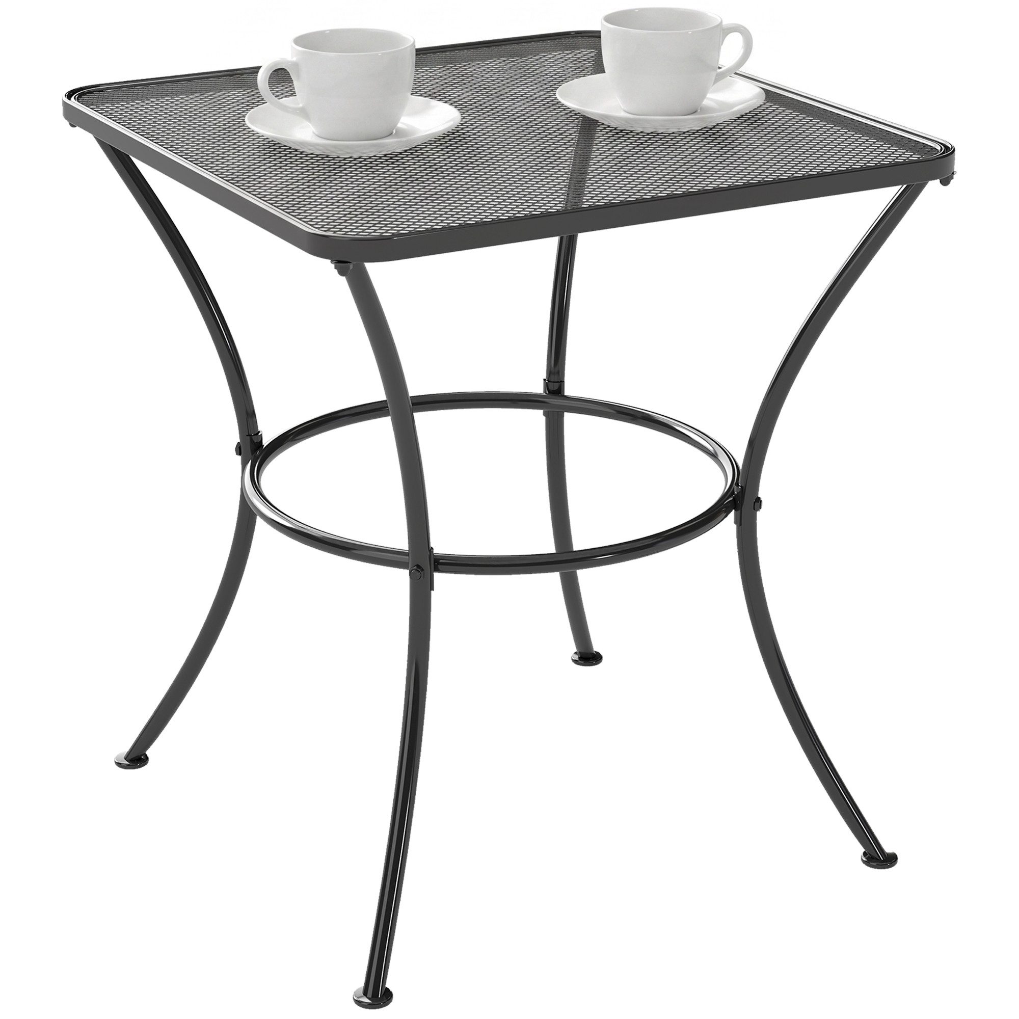 Outsunny Beistelltisch Gartentisch, Kaffeetisch (Couchtisch, 1-St., Beistelltisch), Metall, Schwarz, Terrasse, 45 x 45 x 50 cm