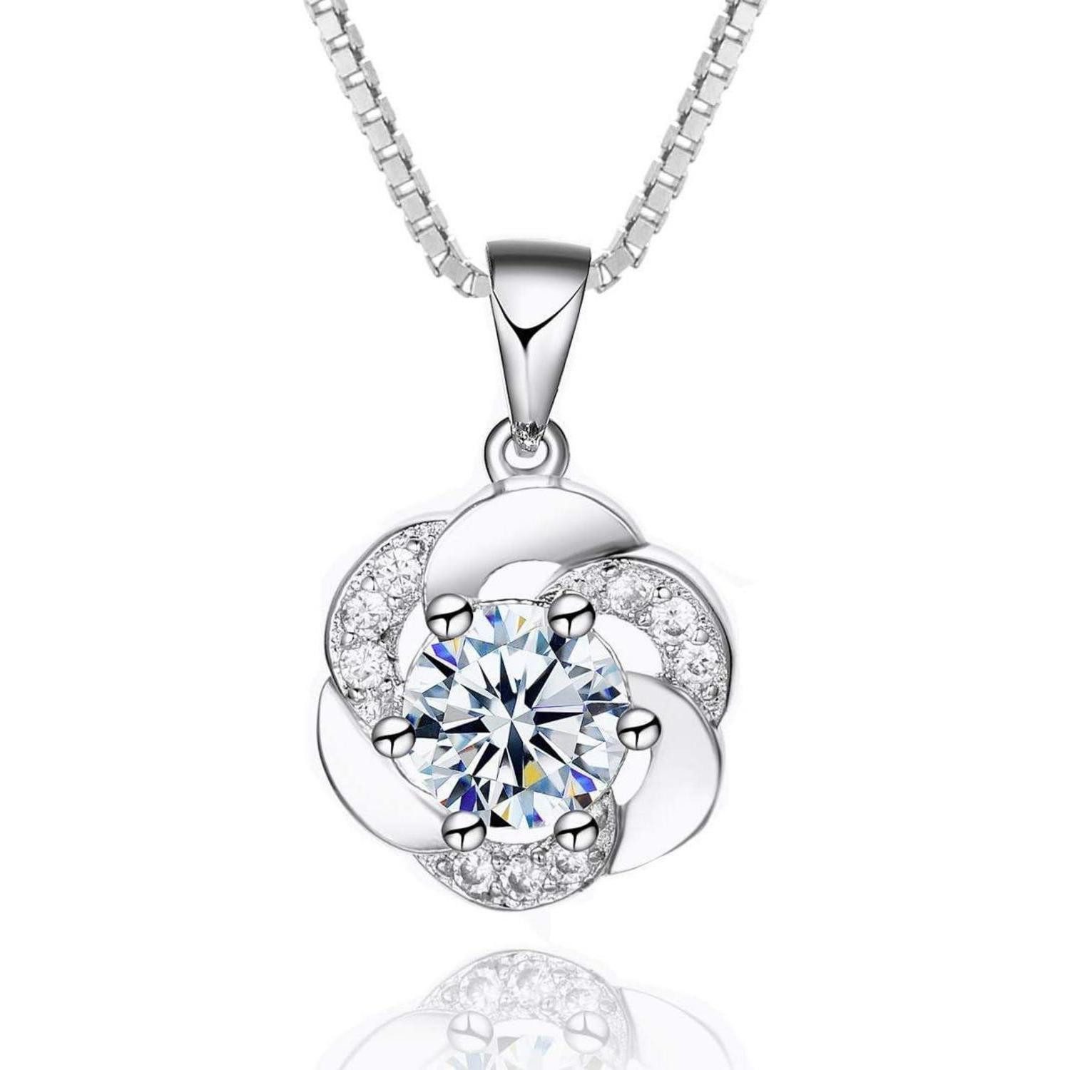 Herzkette Halskette Damen Silber 925 mit Blumen Anhänger 5A Zirkonia 45cm