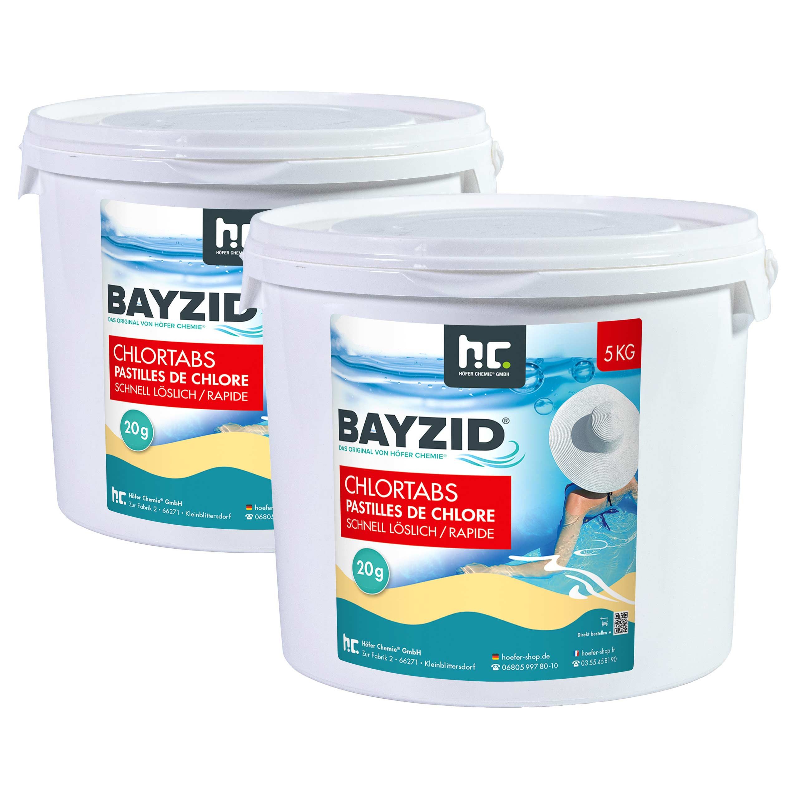 Höfer Chemie GmbH Chlortabletten 2x 5 kg BAYZID® Chlortabs 20g schnell löslich, Schnell wirkendes Chlor für hygienisches Wasser