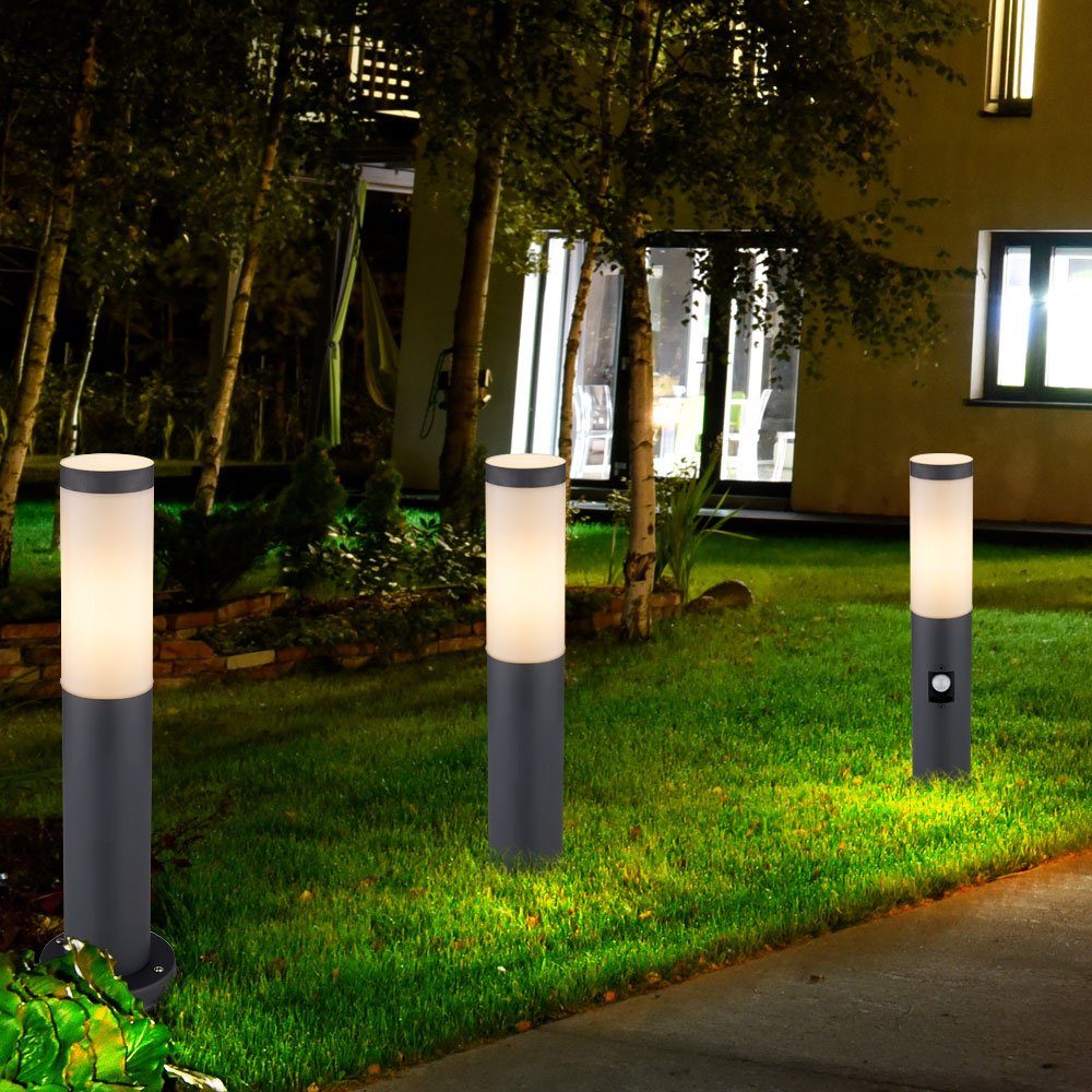 GLOBO LIGHTING Sockelleuchten, Leuchtmittel nicht inklusive, Wegeleuchte Außenstehleuchte Bewegungsmelder Gartenlampe anthrazit 3x