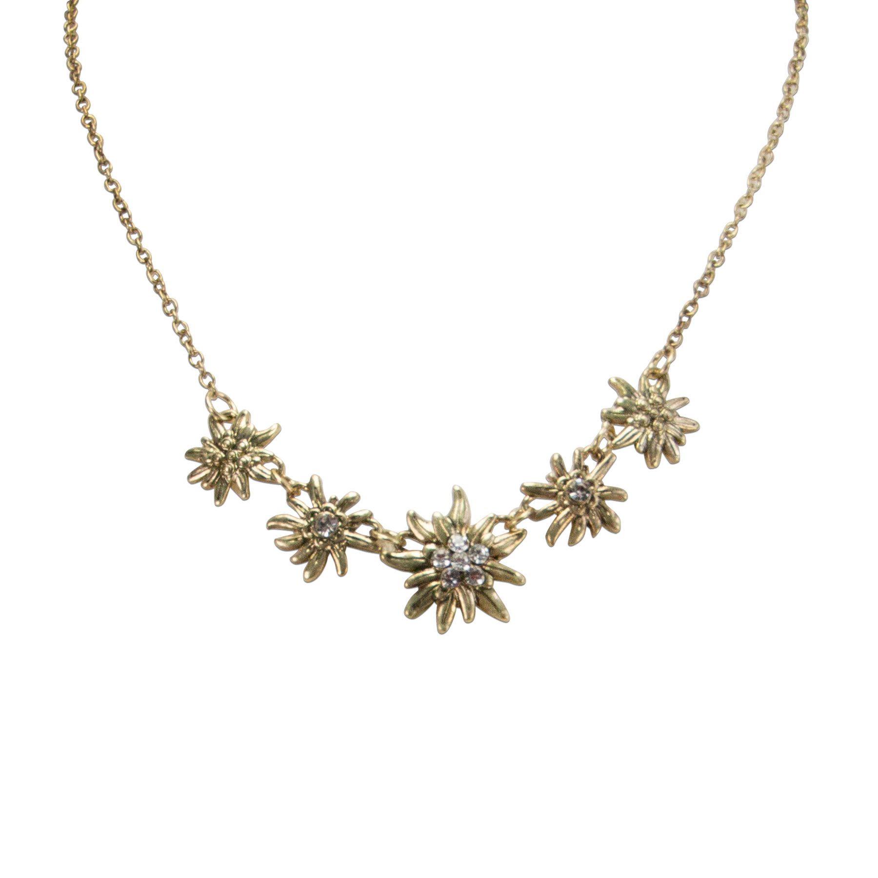 Alpenflüstern Collier Trachten-Halskette Edelweiß- Symphonie (antik-gold-farben), - Damen-Trachtenschmuck, Dirndlkette, Trachtenkette – Bild 2 von 3
