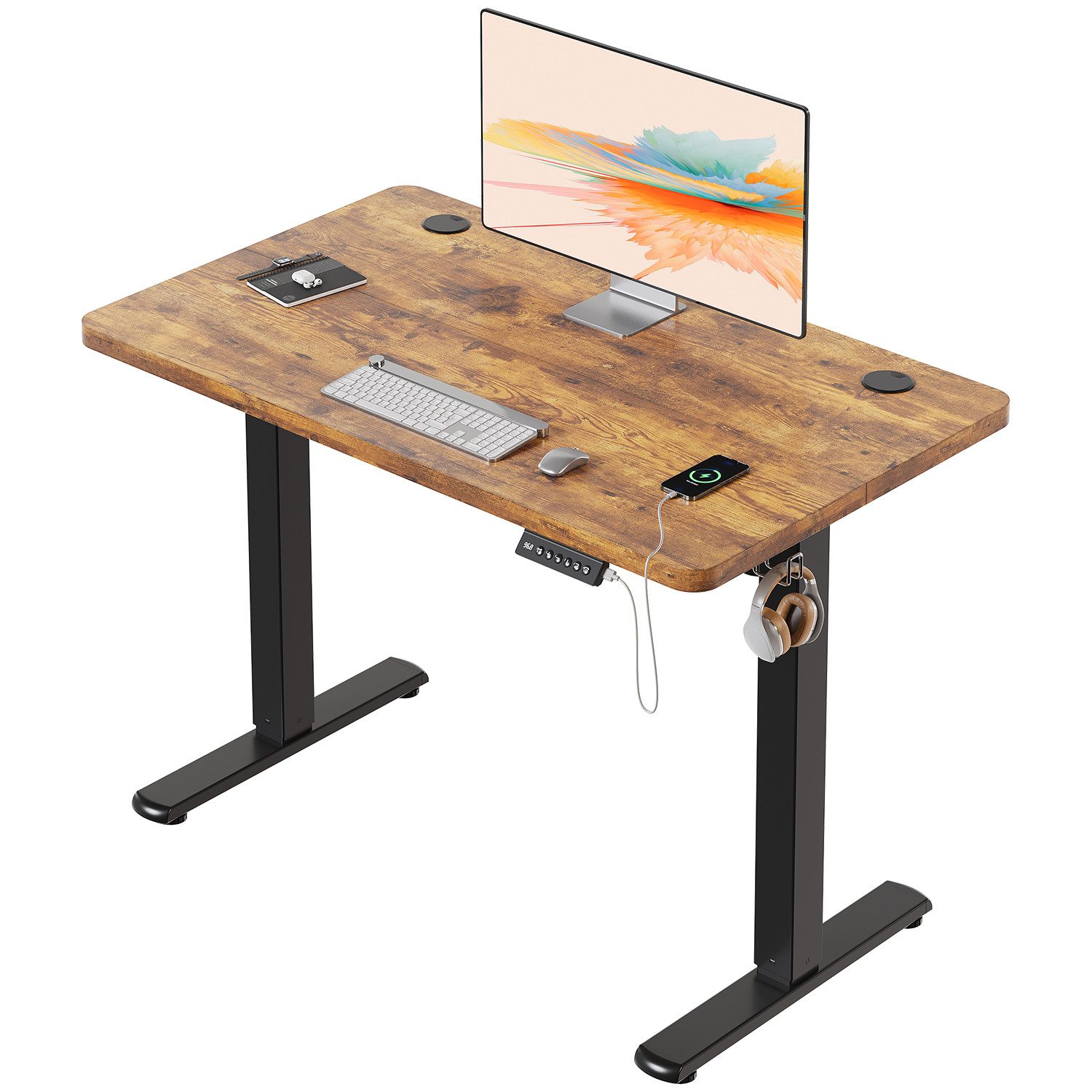 HOMALL Schreibtisch Schreibtisch Höhenverstellbarer mit Gedächtnis und Sitzerinnerung (2-lagige Höhenverstellung mit sitzender Erinnerungsfunktion und USB-Ladeanschluss)