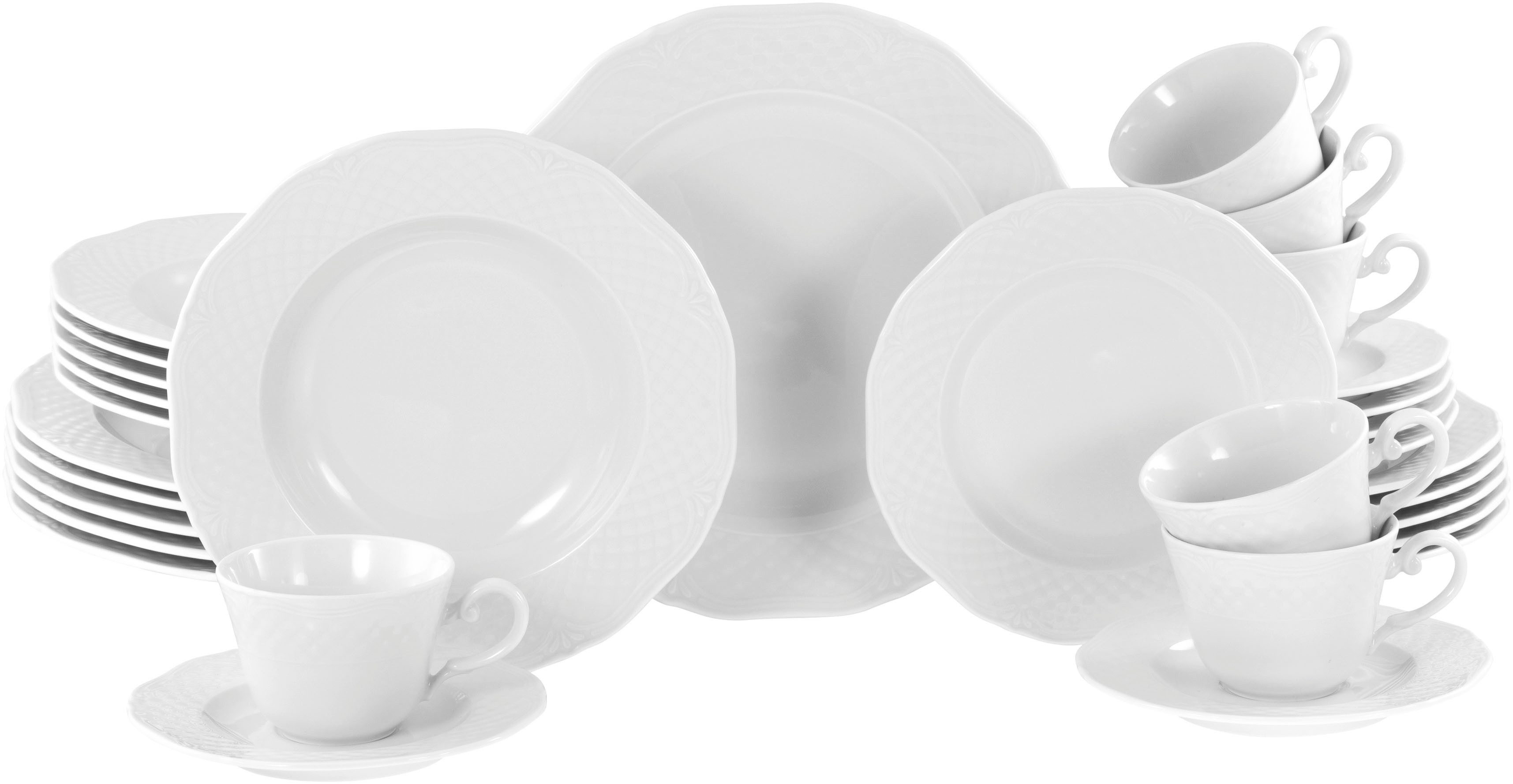CreaTable Kombiservice Arianne Weiss, Service 30-tlg. (30-tlg), 6 Personen, Porzellan, Klassisch, Zeitlos