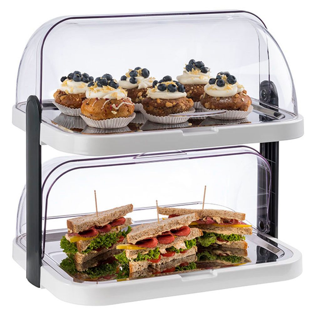 APS Buffet-Vitrine Doppeldecker, Edelstahl, Kunststoff, 2-stufig, inkl. 4 Kühlakkus