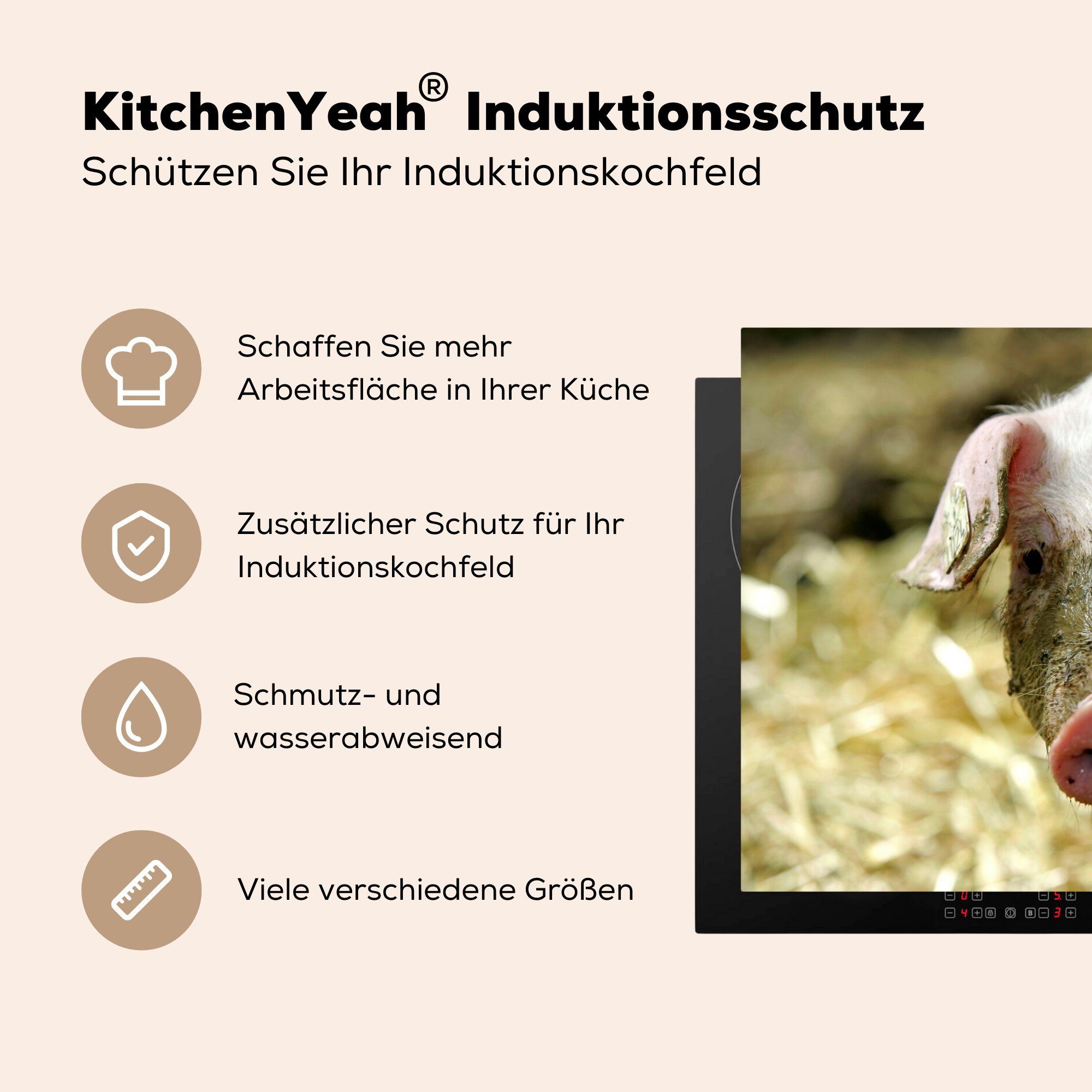 MuchoWow Herdblende-/Abdeckplatte Dreckiges Schwein, Schutz 81x52 für Ceranfeldabdeckung Induktionskochfeld Vinyl, küche, cm, tlg), die (1