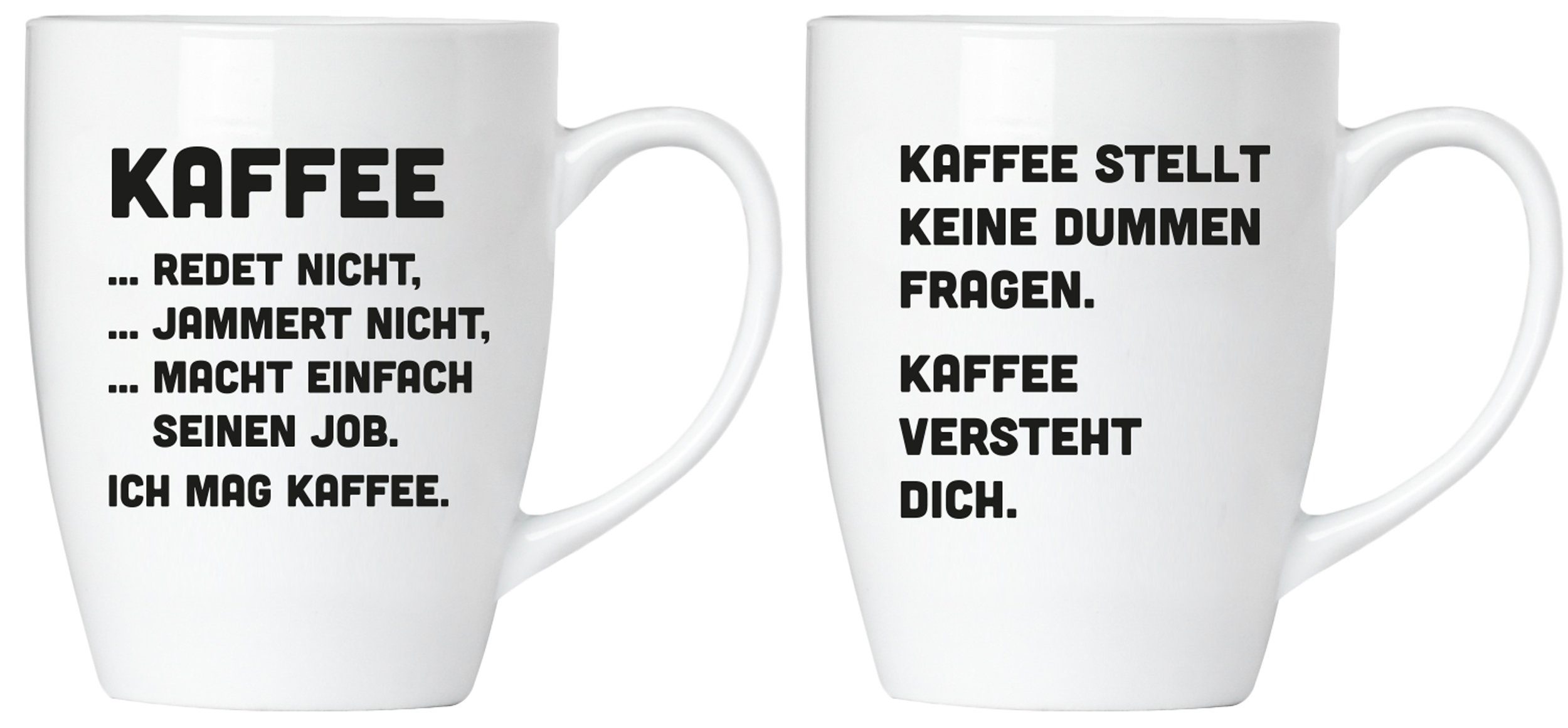 BRUBAKER Tasse Motivtassen "KAFFEE ..." und "KAFFEE STELLT...", 4-tlg., Keramik, 2x Kaffeebecher in Geschenkpackung mit Grußkarte - mit Spruch lustig