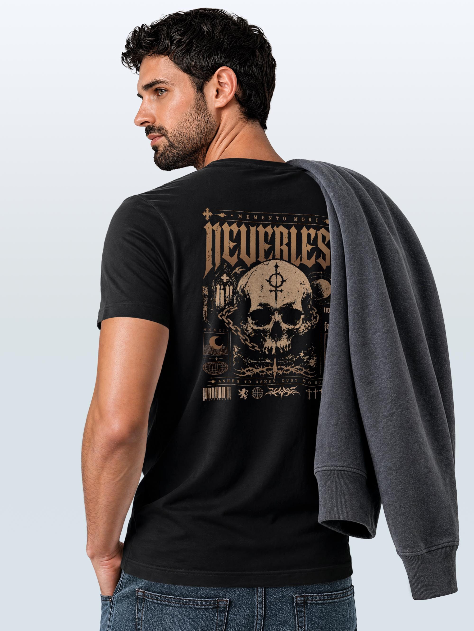 Neverless Print-Shirt Herren T-Shirt Backprint - Design Rebel Skull - Baumwollshirt Männer mit Print – Bild 5 von 5