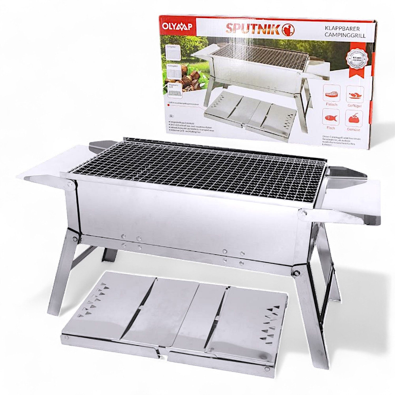 Olymp Handels GmbH Holzkohlegrill Mangal Edelstahl Schaschlik Grill Sputnik Klappbarer Campinggrill