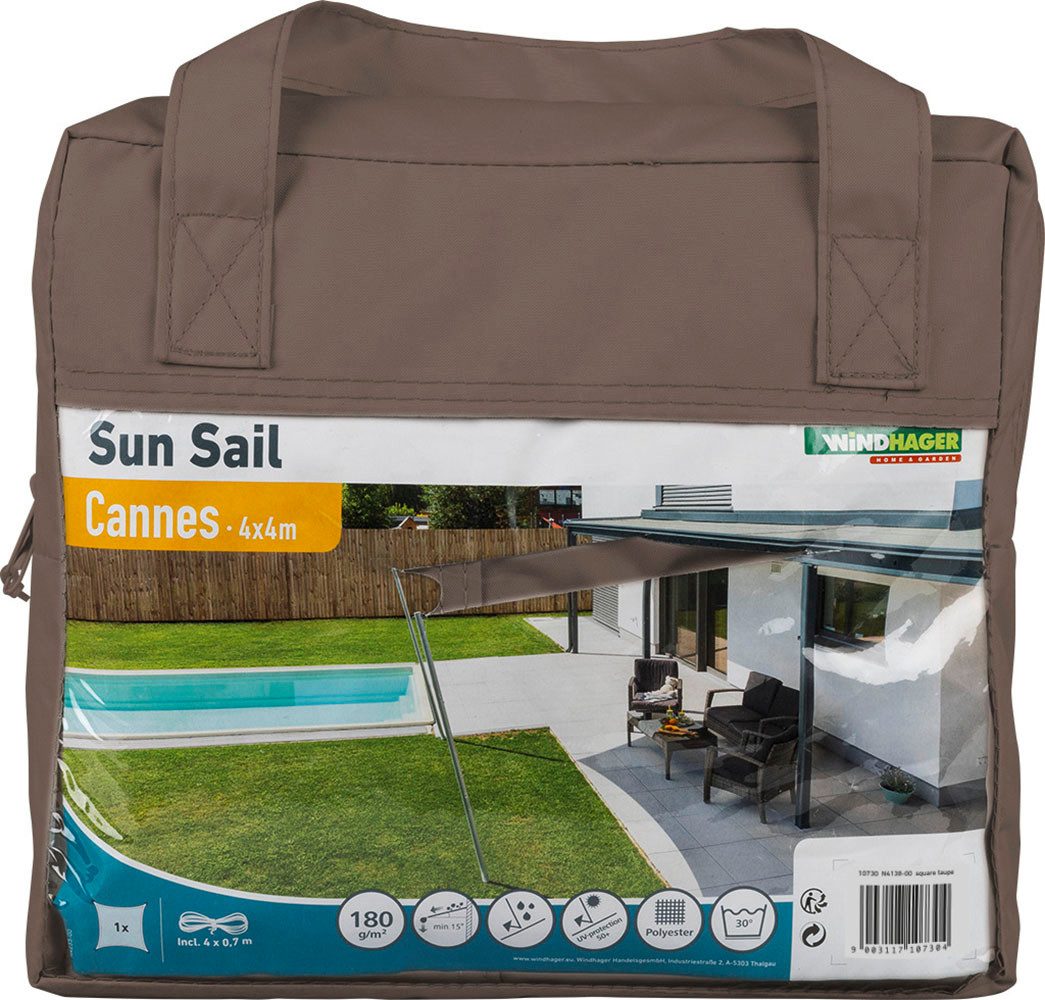 Windhager Sonnensegel Cannes Quadrat, 4x4m, taupe