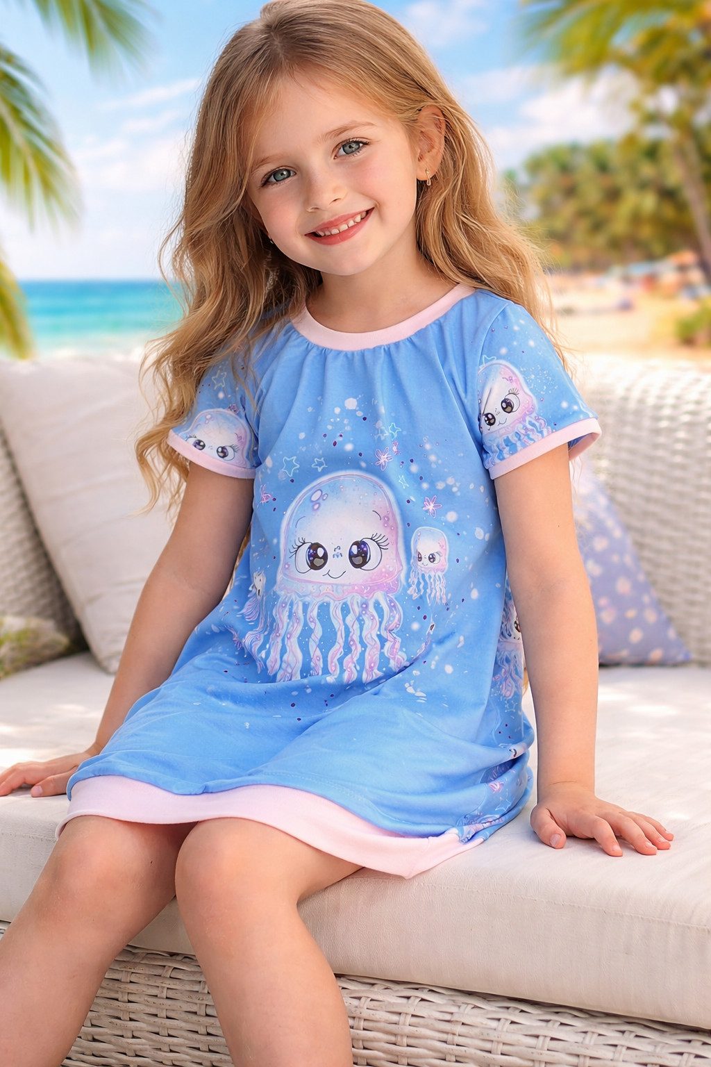 Corileo Ballonkleid Ballonkleid Kinder Kurzarm Qualle Baumwolle Öko-Tex 100