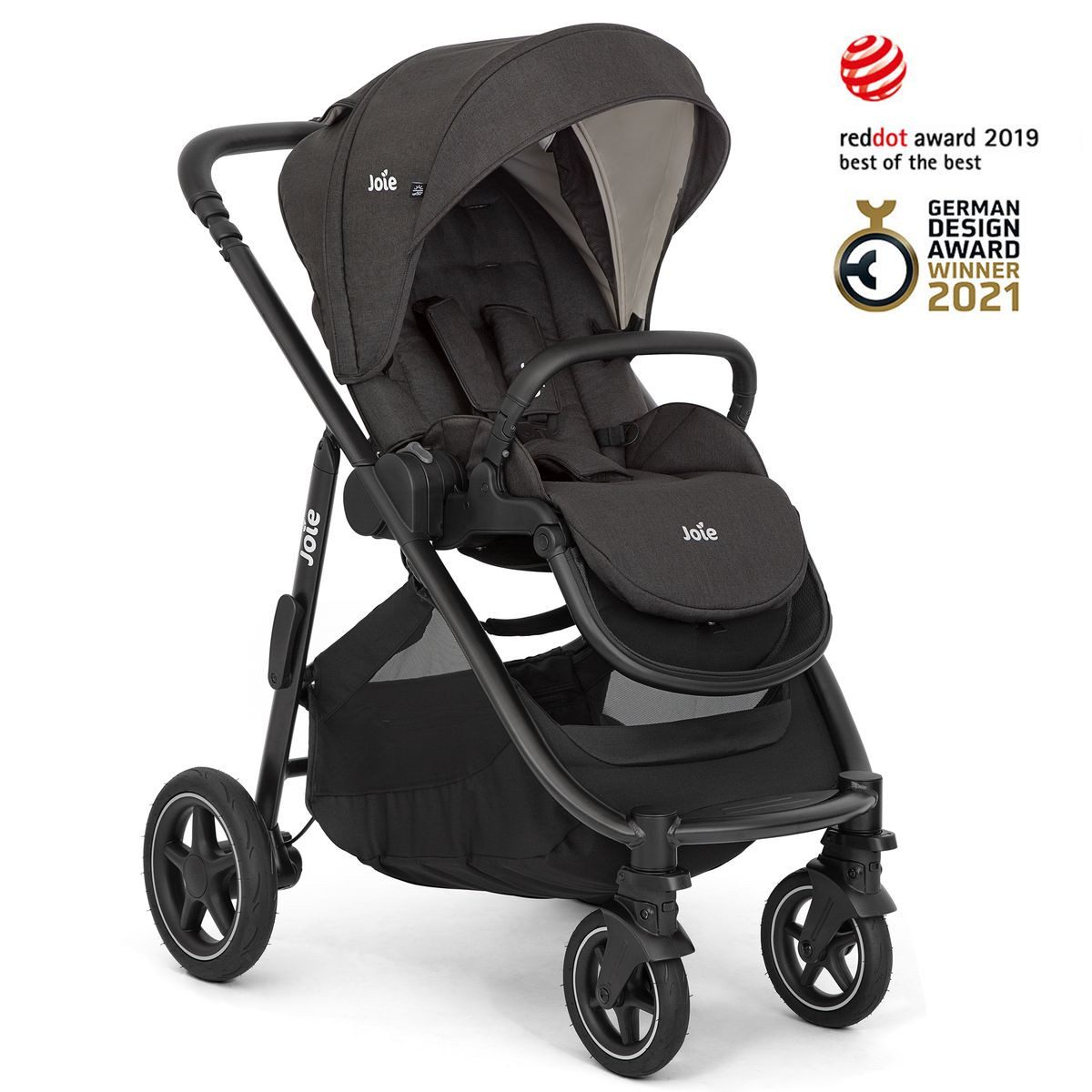 Joie Kinder-Buggy Versatrax - Shale, Sportwagen mit Liegfunktion, Adapter, Regenschutz & Zubehör bis 22 kg