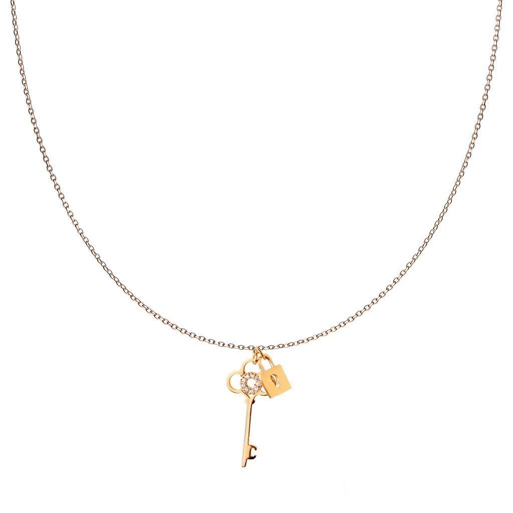 Kette mit Anhänger Kette mit Schloss und Schlüssel aus Edelstahl Damen - Roségold